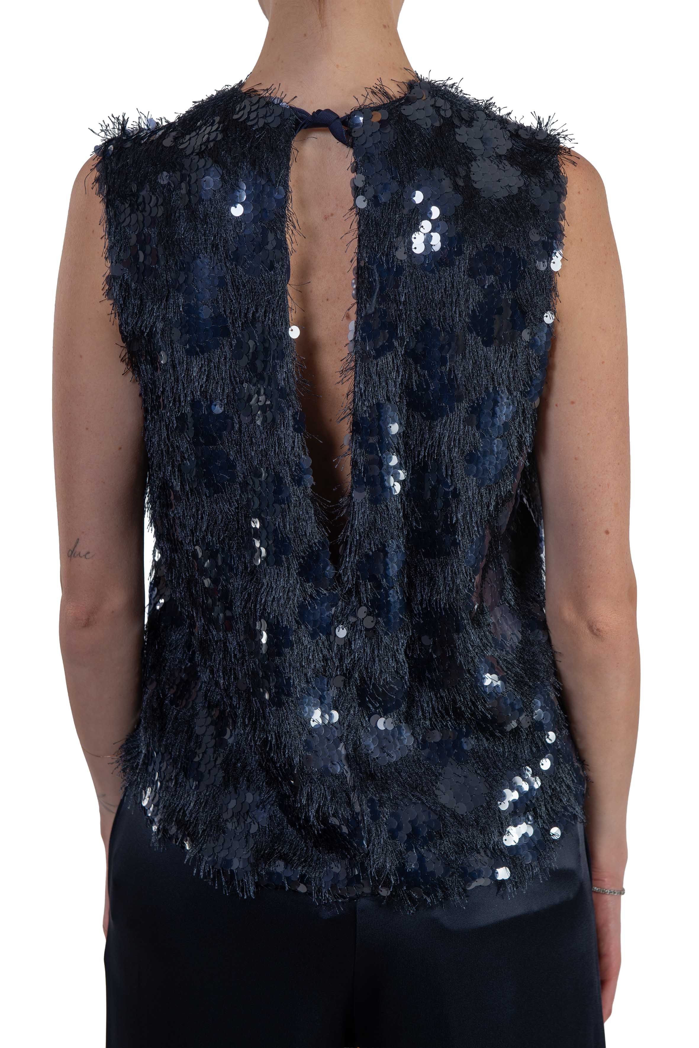Top Cara blu con paillettes CARA S6WQ03 BLU SEMICOUTURE 