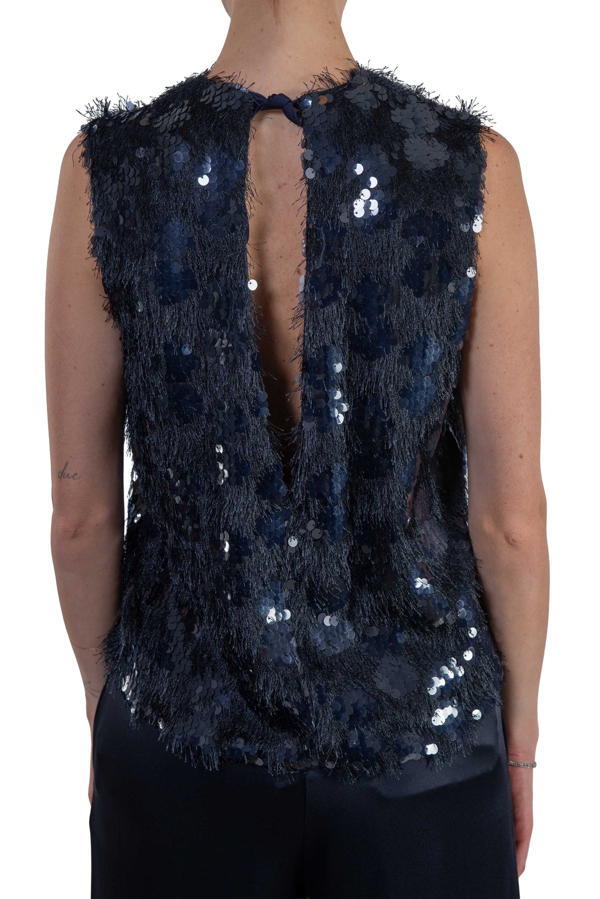 Top Cara blu con paillettes CARA S6WQ03 BLU SEMICOUTURE 