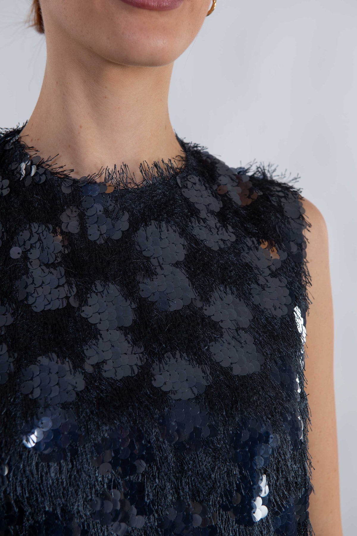 Top Cara blu con paillettes CARA S6WQ03 BLU SEMICOUTURE 