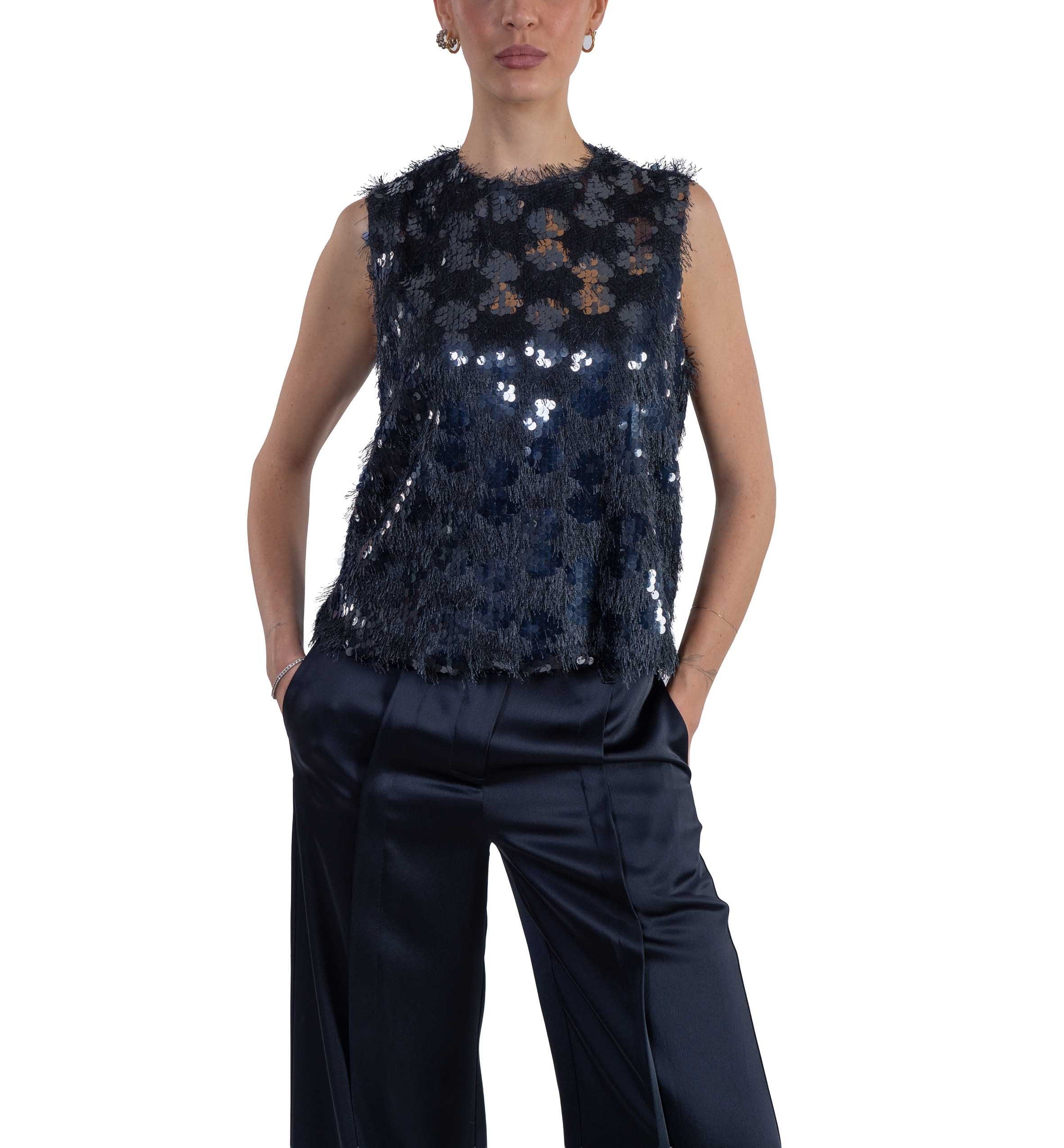 Top Cara blu con paillettes CARA S6WQ03 BLU SEMICOUTURE 