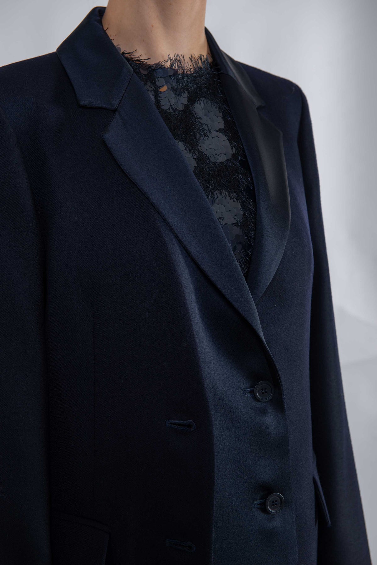 Giacca blu con rever in raso CHALICE  S6WI06 BLU NOTTE SEMICOUTURE 