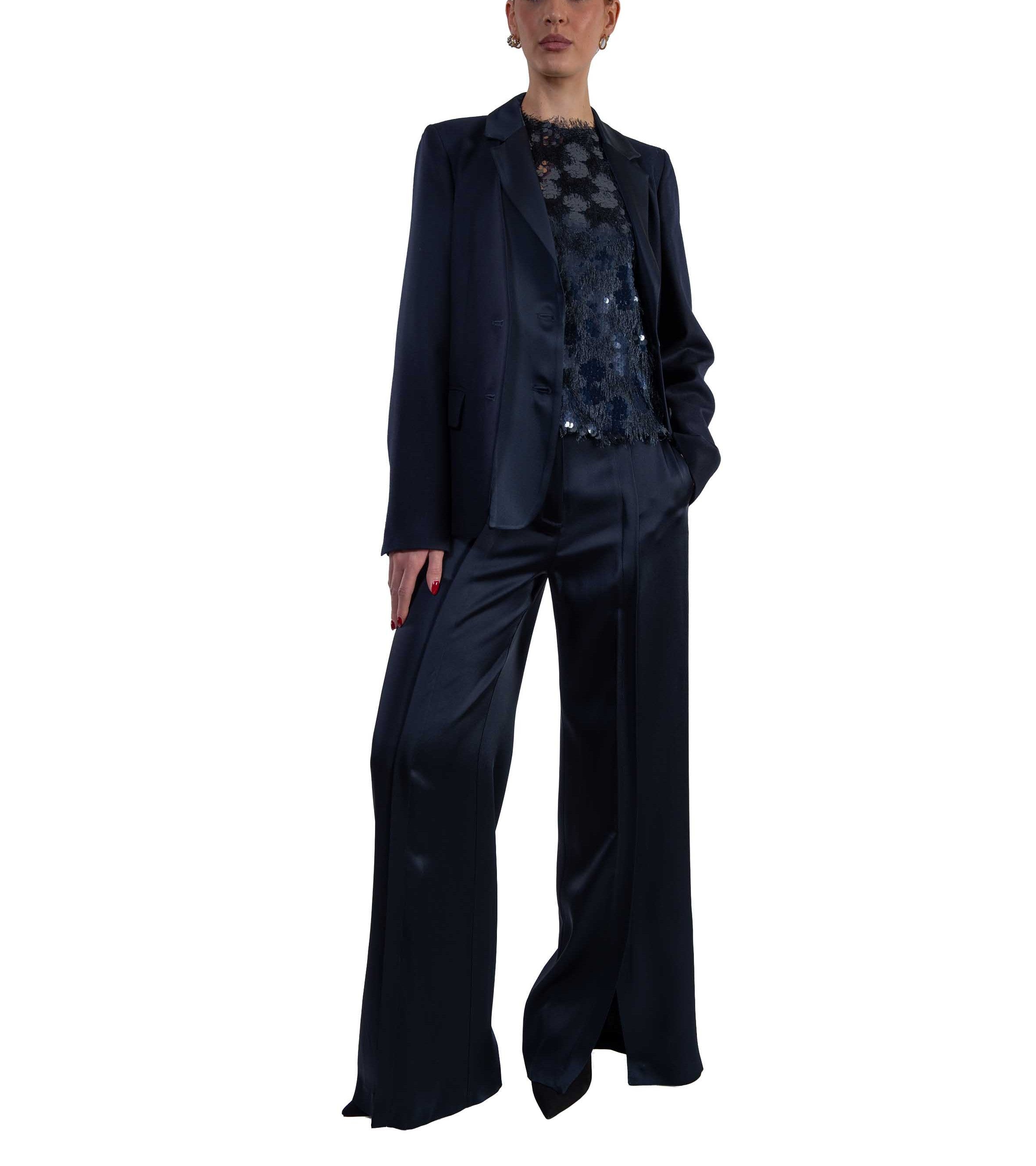 Giacca blu con rever in raso CHALICE  S6WI06 BLU NOTTE SEMICOUTURE 