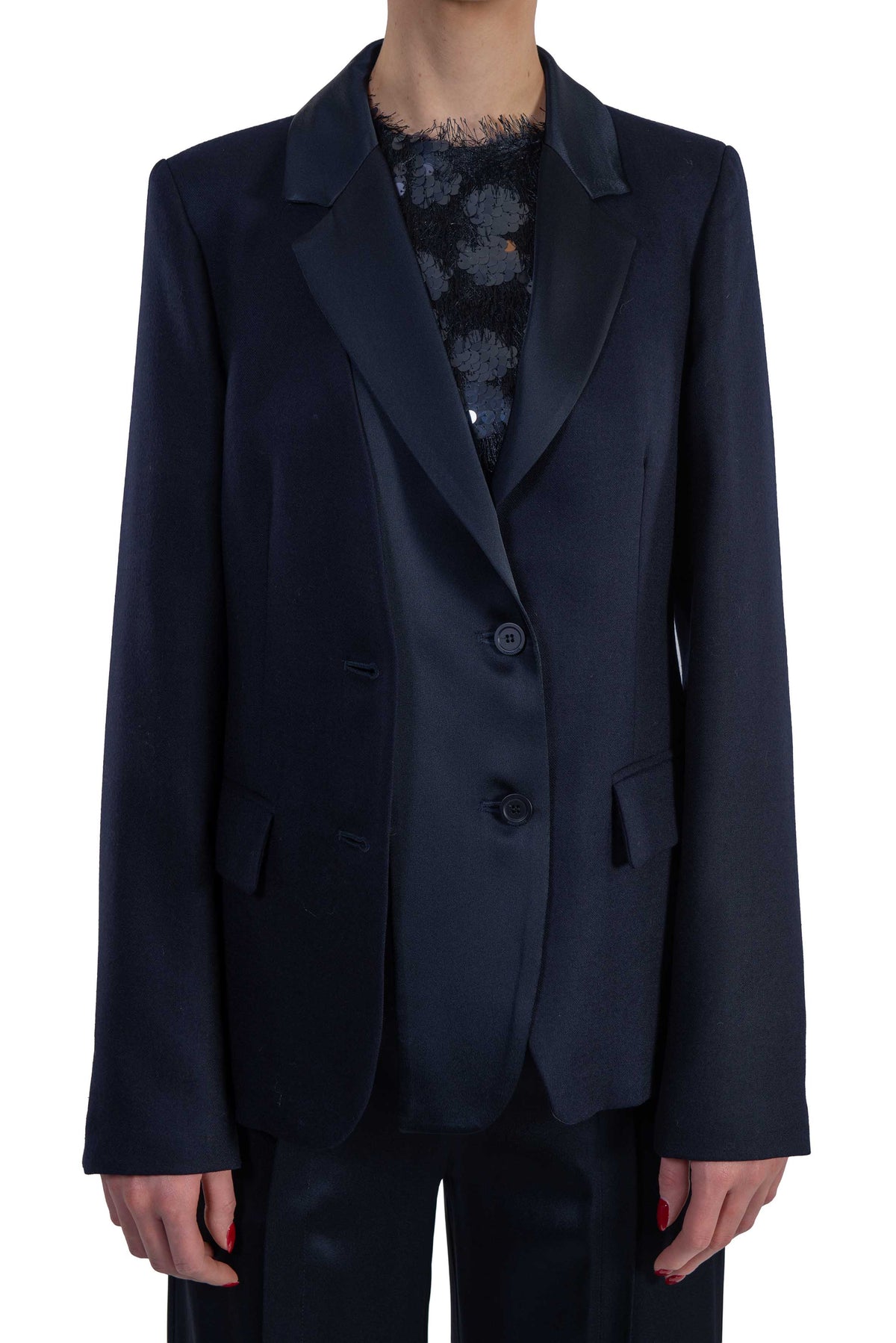 Giacca blu con rever in raso CHALICE  S6WI06 BLU NOTTE SEMICOUTURE 