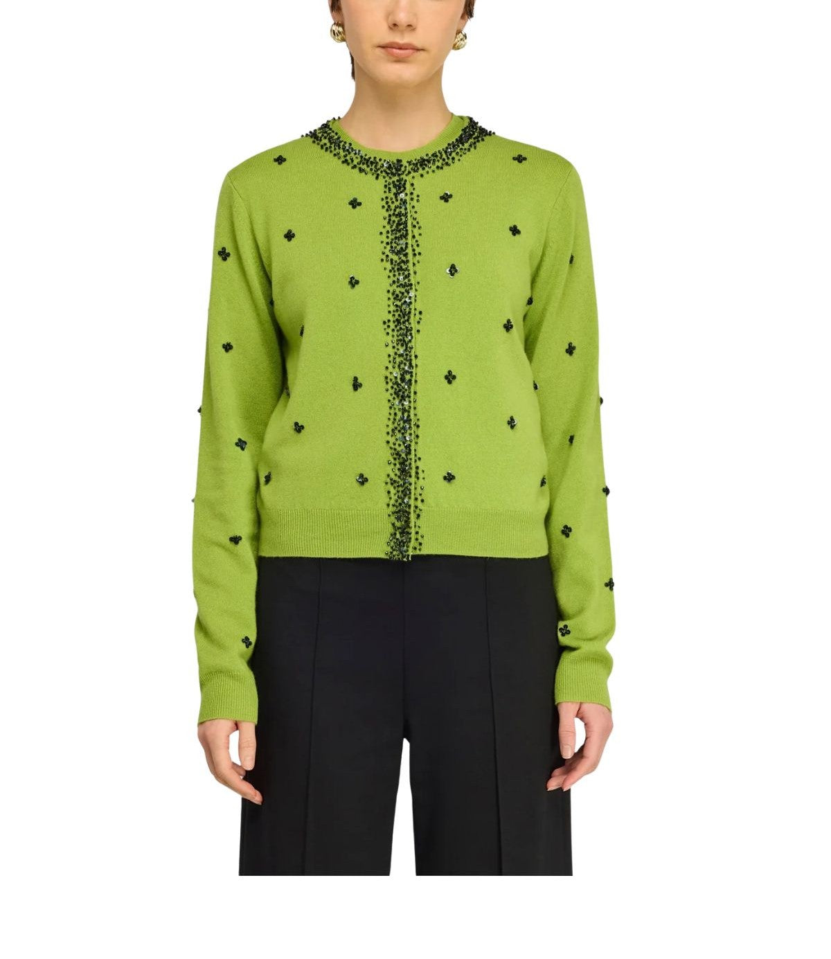 Cardigan verde con strass CHELSEA S6WC10 AVOCADO SEMICOUTURE 