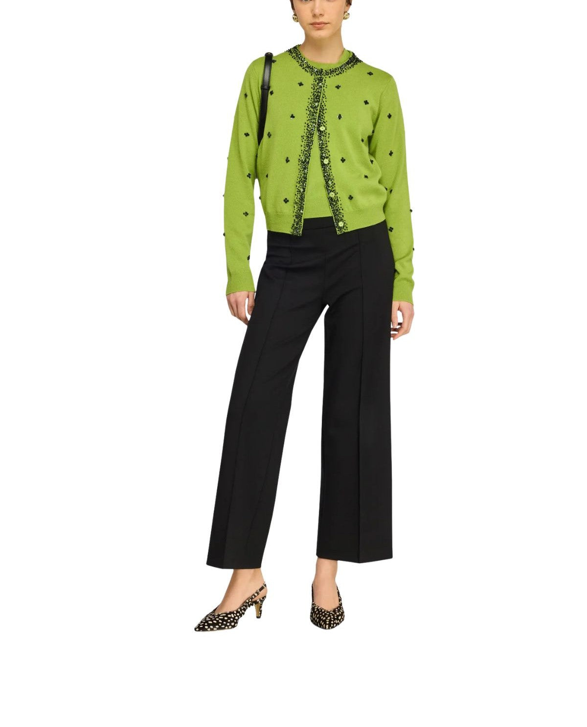 Cardigan verde con strass CHELSEA S6WC10 AVOCADO SEMICOUTURE 