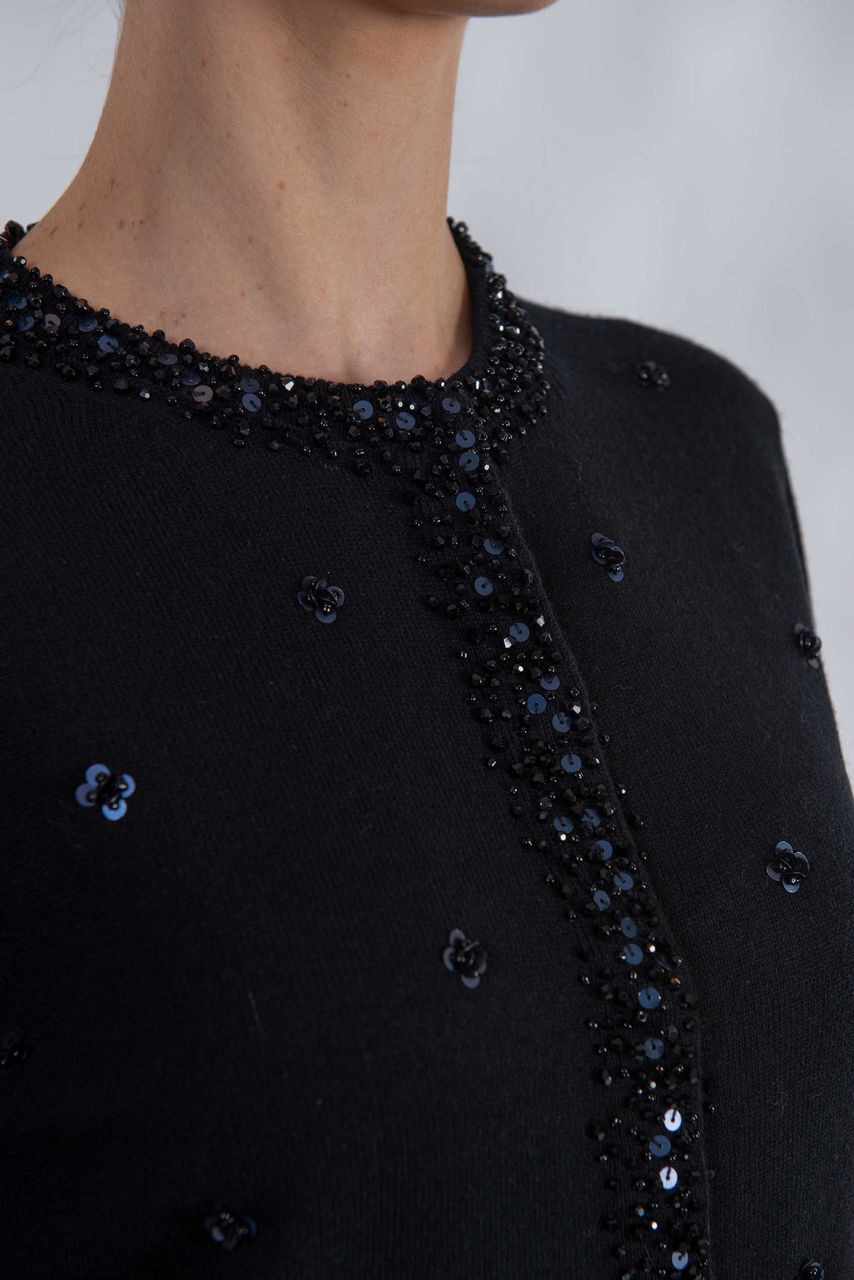 Cardigan nero con strass CHELSEA S6WC10 NERO SEMICOUTURE 