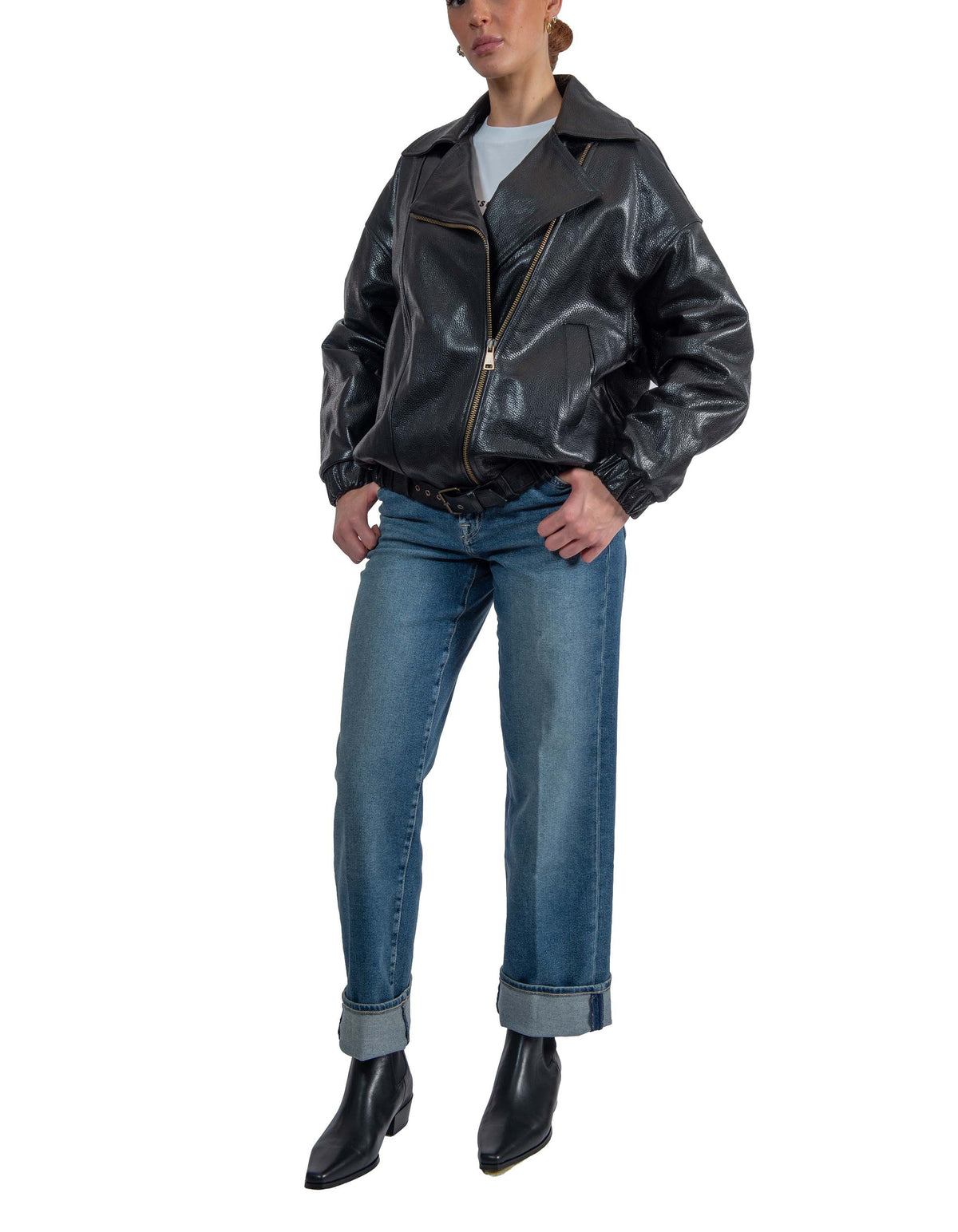 Chiodo Ella in pelle ELLE NERO SEMICOUTURE 