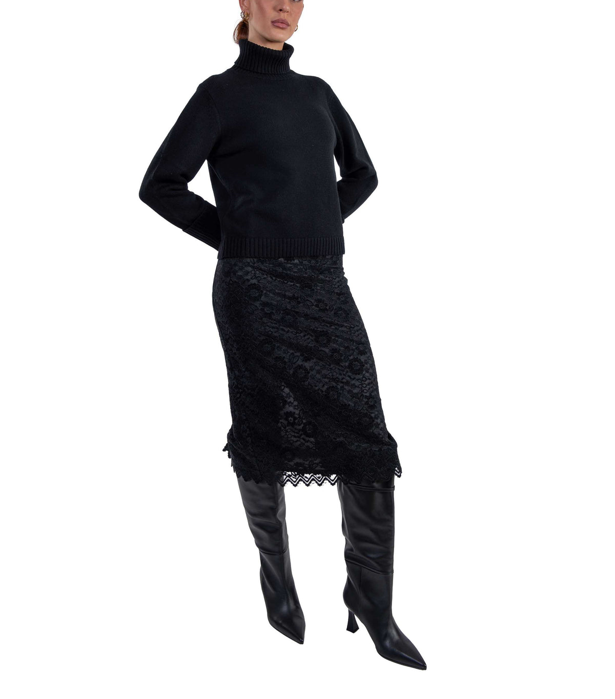 Maglia collo alto nera RALPHINA S6WC03 NERO SEMICOUTURE 