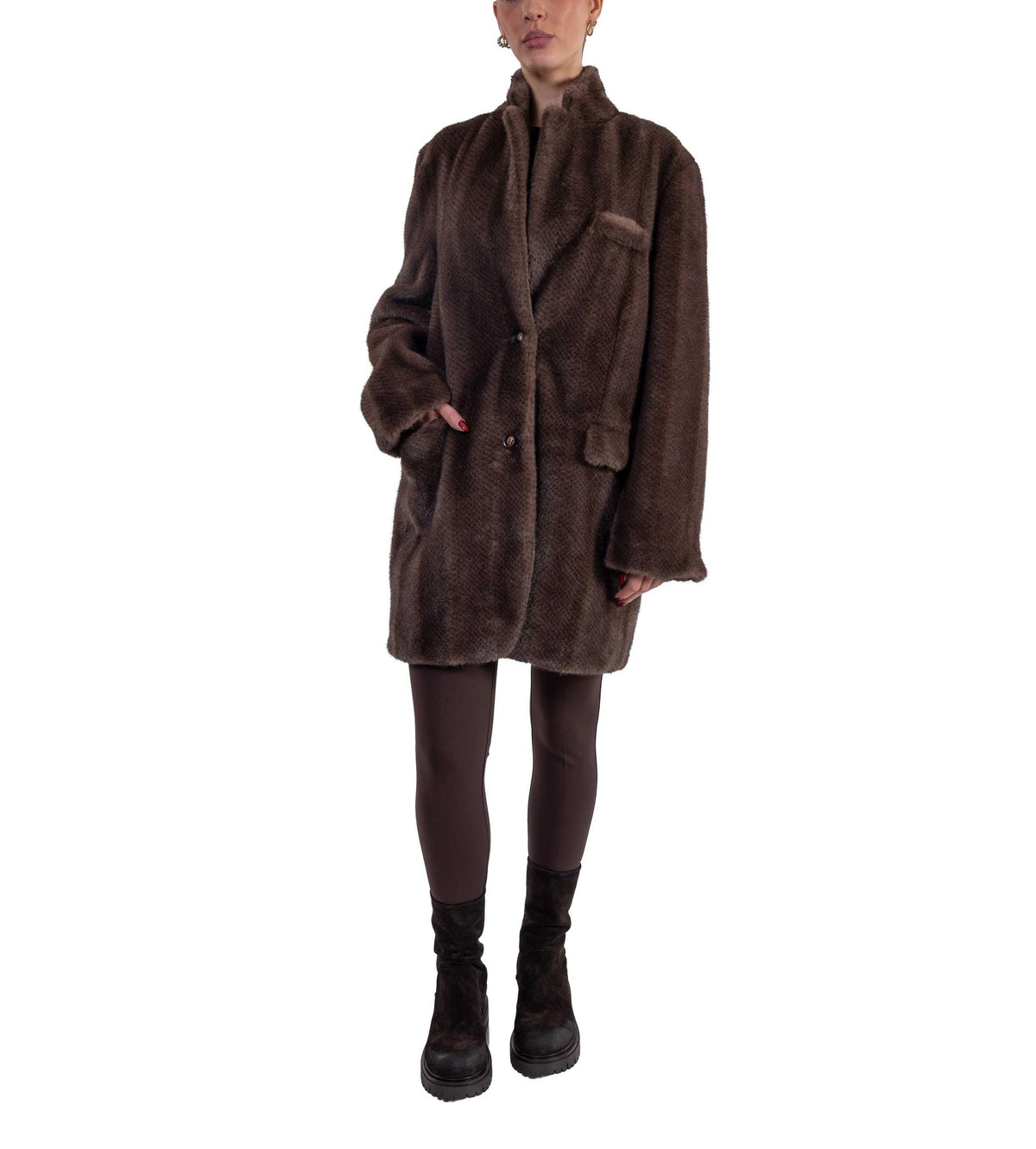 Cappotto in pelliccia ecologica testa di moro 9201 BROWN SWORD 
