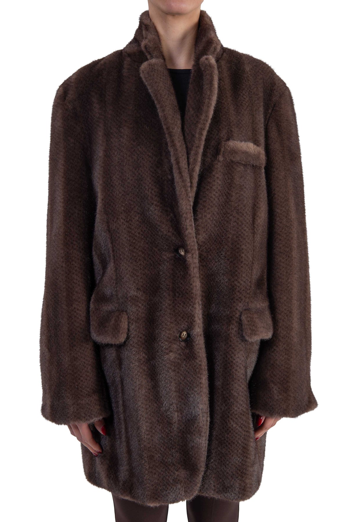 Cappotto in pelliccia ecologica testa di moro 9201 BROWN SWORD 