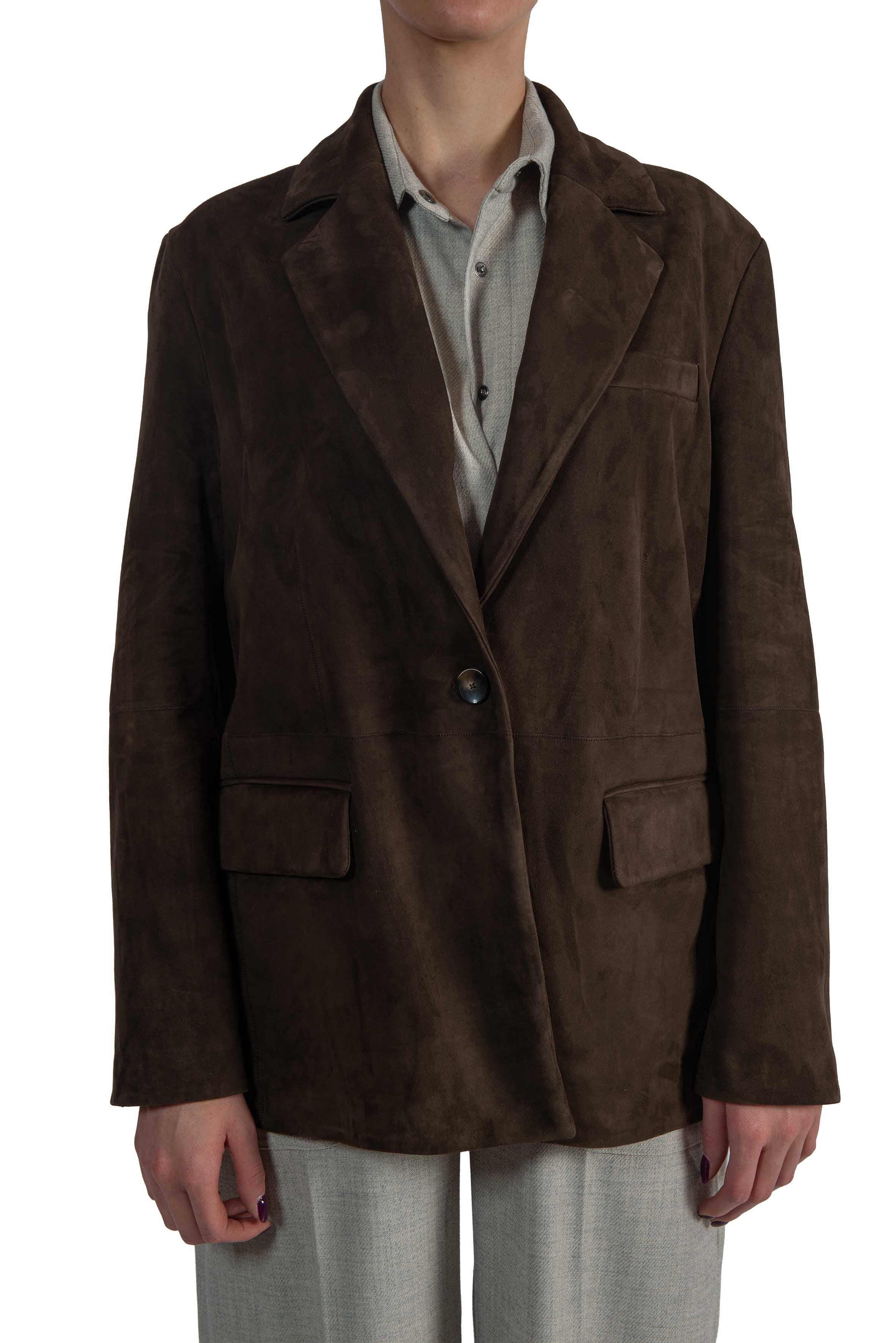 Giacca monopetto in suede marrone HARMIONY MOKA THE JACKIE LEATHERS 