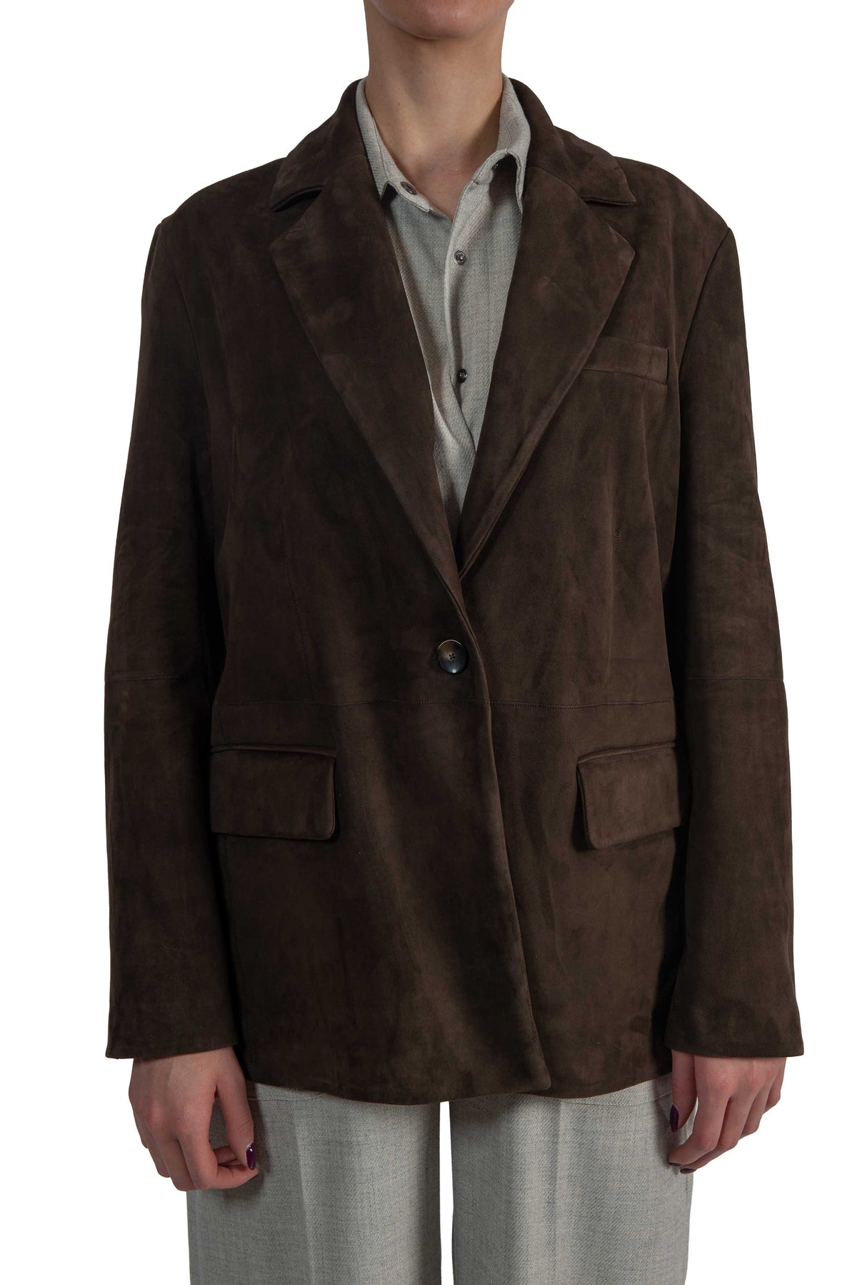 Giacca monopetto in suede marrone HARMIONY MOKA THE JACKIE LEATHERS 
