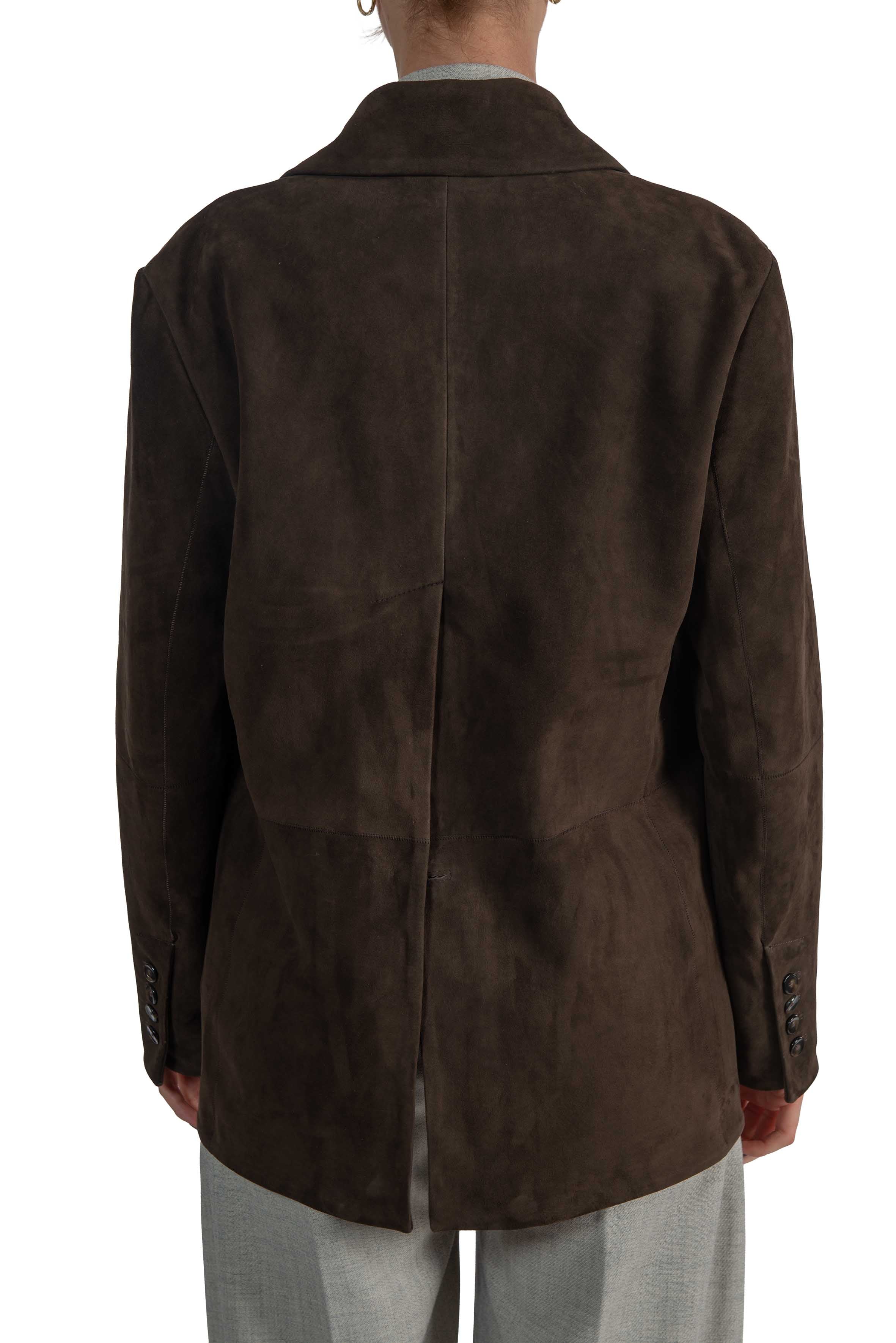 Giacca monopetto in suede marrone HARMIONY MOKA THE JACKIE LEATHERS 
