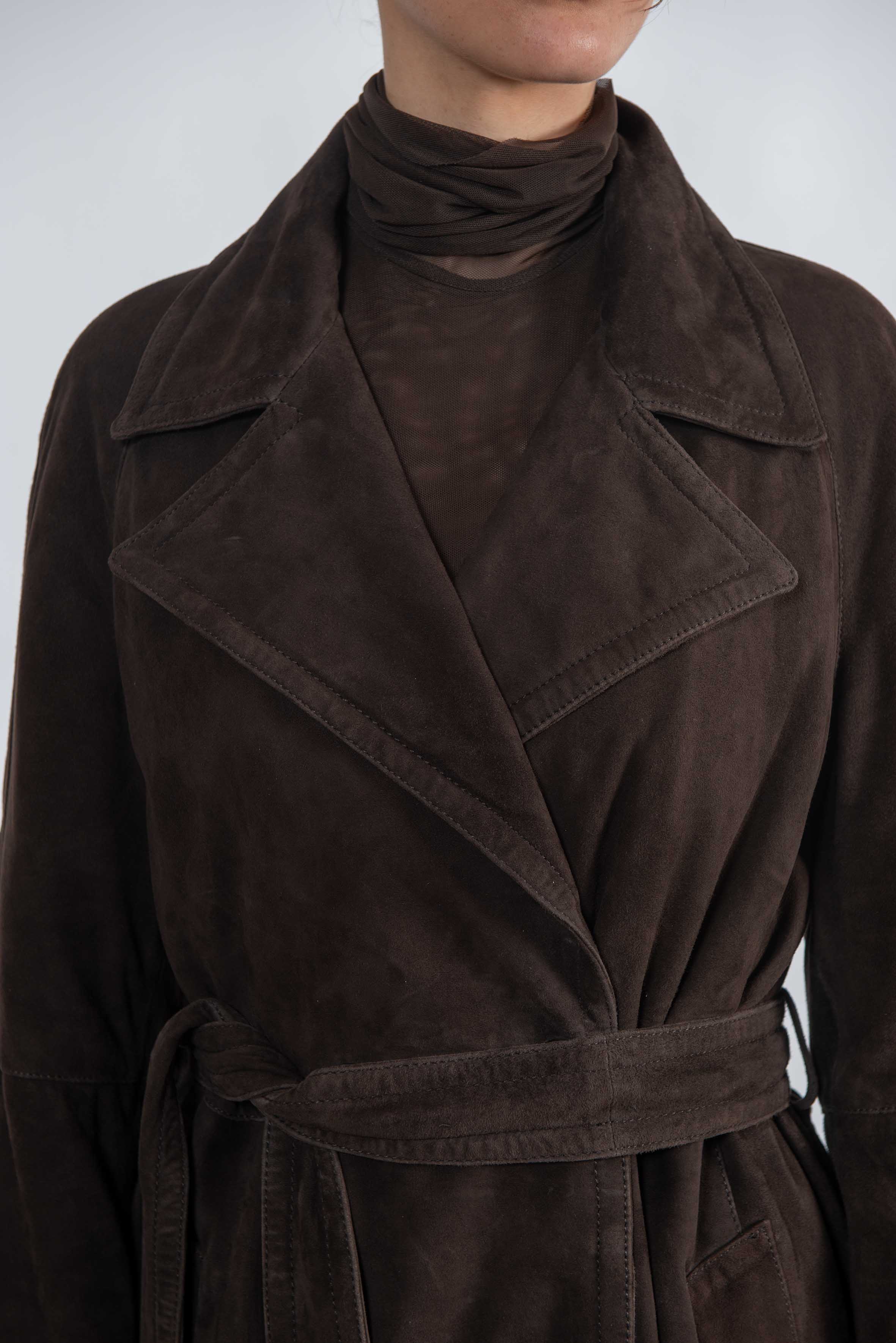 Trench in pelle scamosciata testa di moro PEACEFULL T.MORO THE JACKIE LEATHERS 