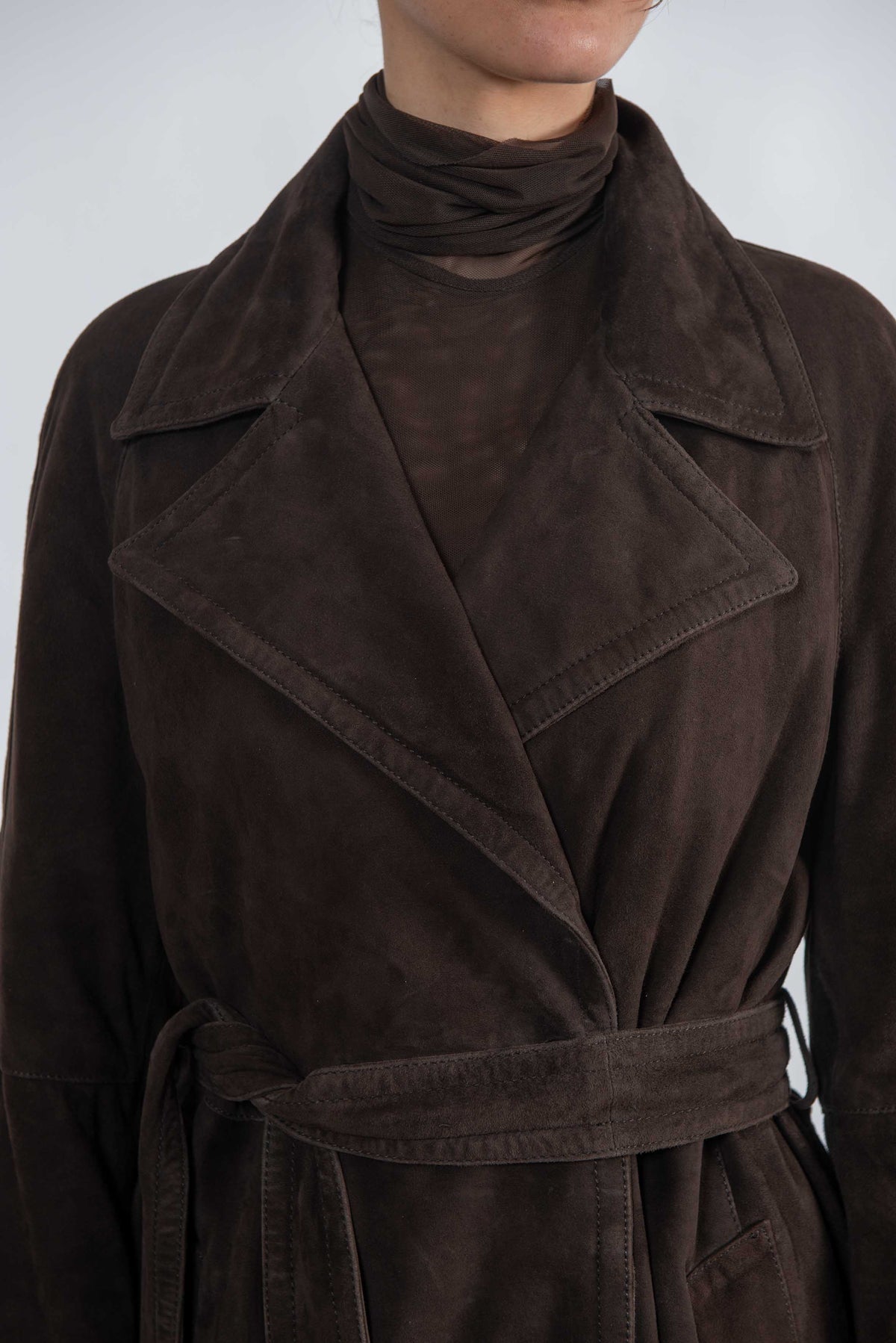 Trench in pelle scamosciata testa di moro PEACEFULL T.MORO THE JACKIE LEATHERS 