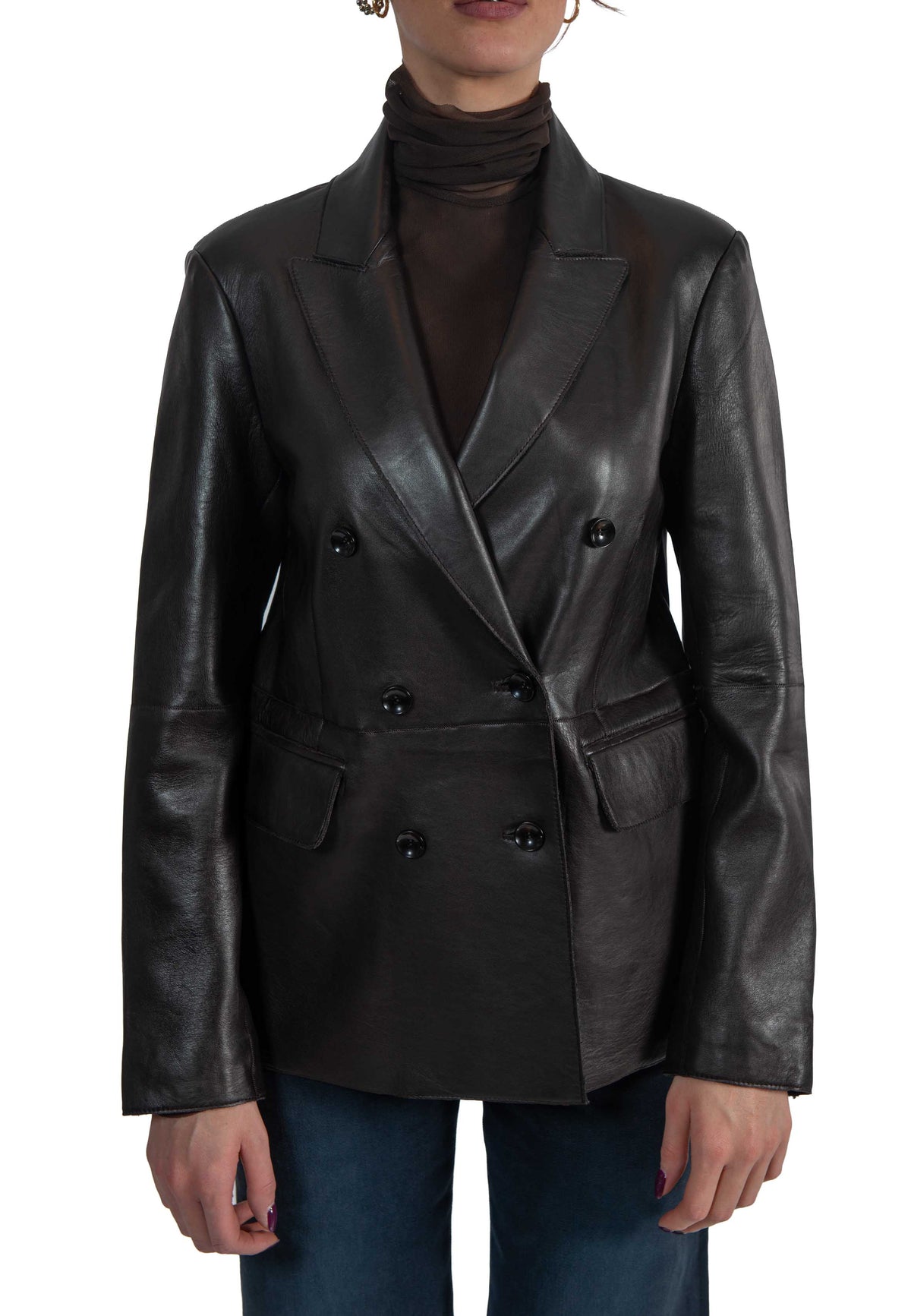 Giacca Thiaki in pelle doppiopetto THIAKI DARK BROWN THE JACKIE LEATHERS 