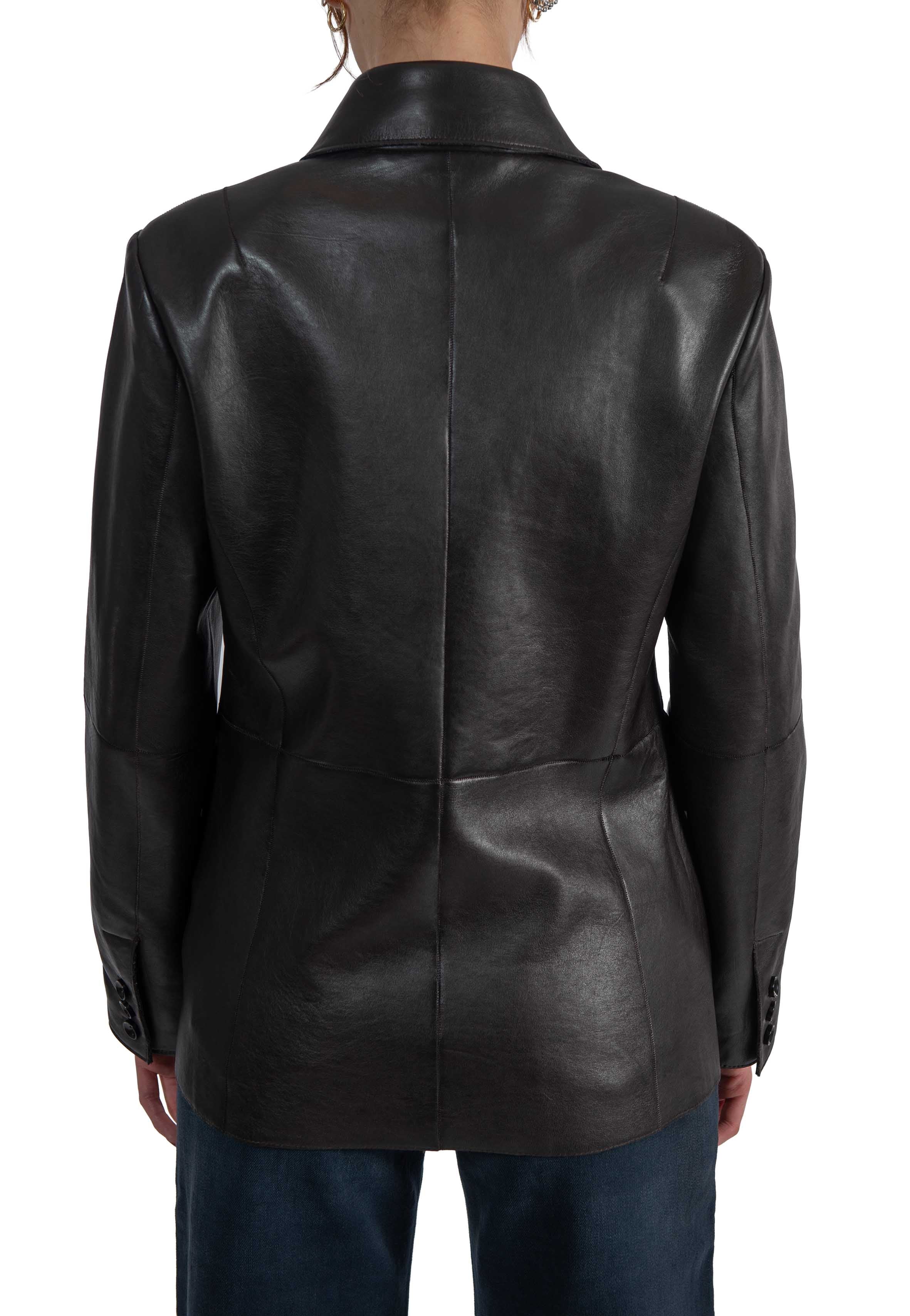Giacca Thiaki in pelle doppiopetto THIAKI DARK BROWN THE JACKIE LEATHERS 