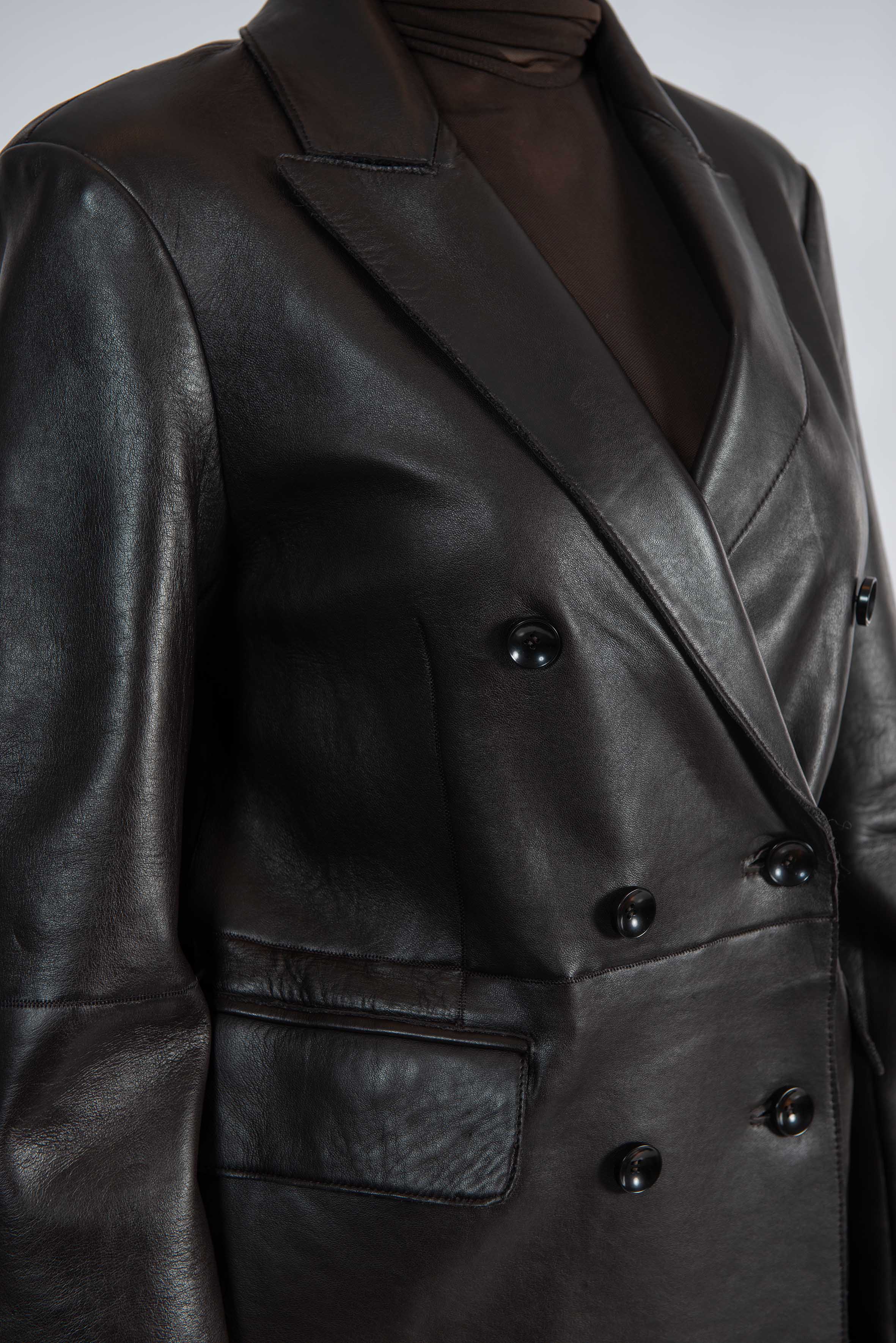 Giacca Thiaki in pelle doppiopetto THIAKI DARK BROWN THE JACKIE LEATHERS 