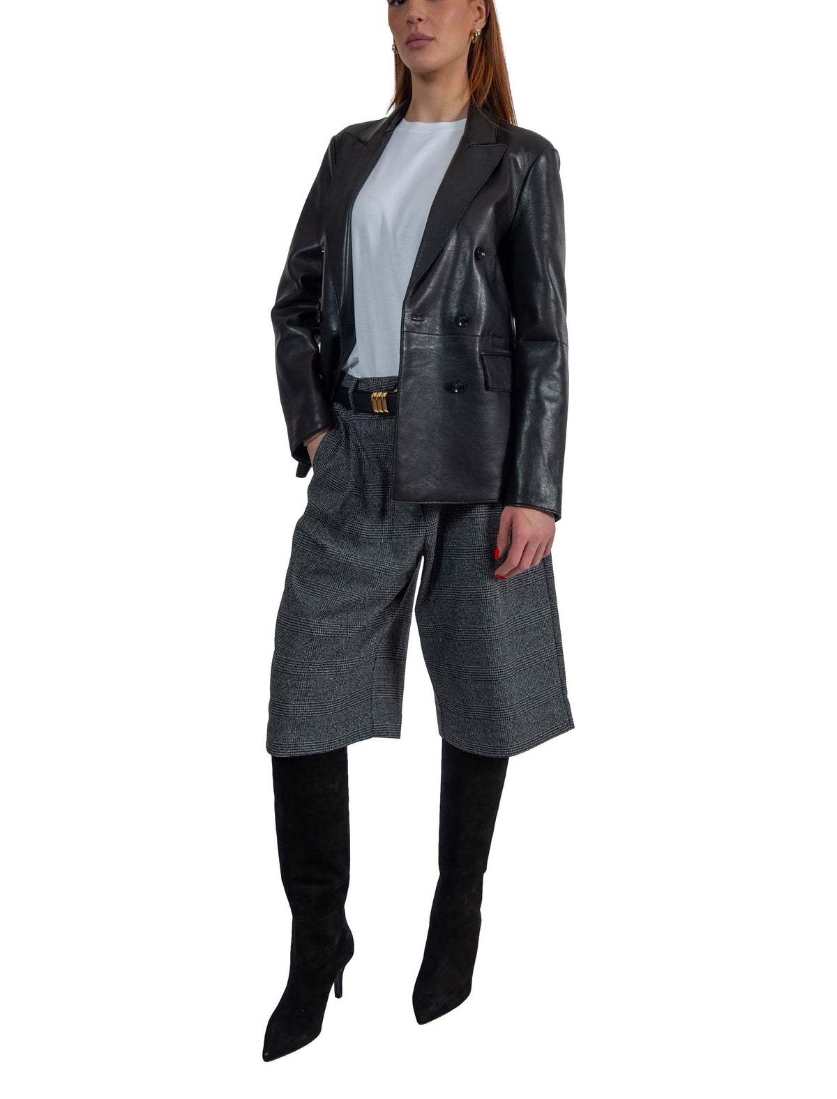 Giacca Thiaki in pelle doppiopetto THIAKI NERO THE JACKIE LEATHERS 