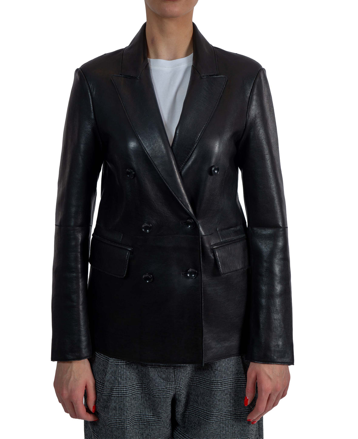 Giacca Thiaki in pelle doppiopetto THIAKI NERO THE JACKIE LEATHERS 