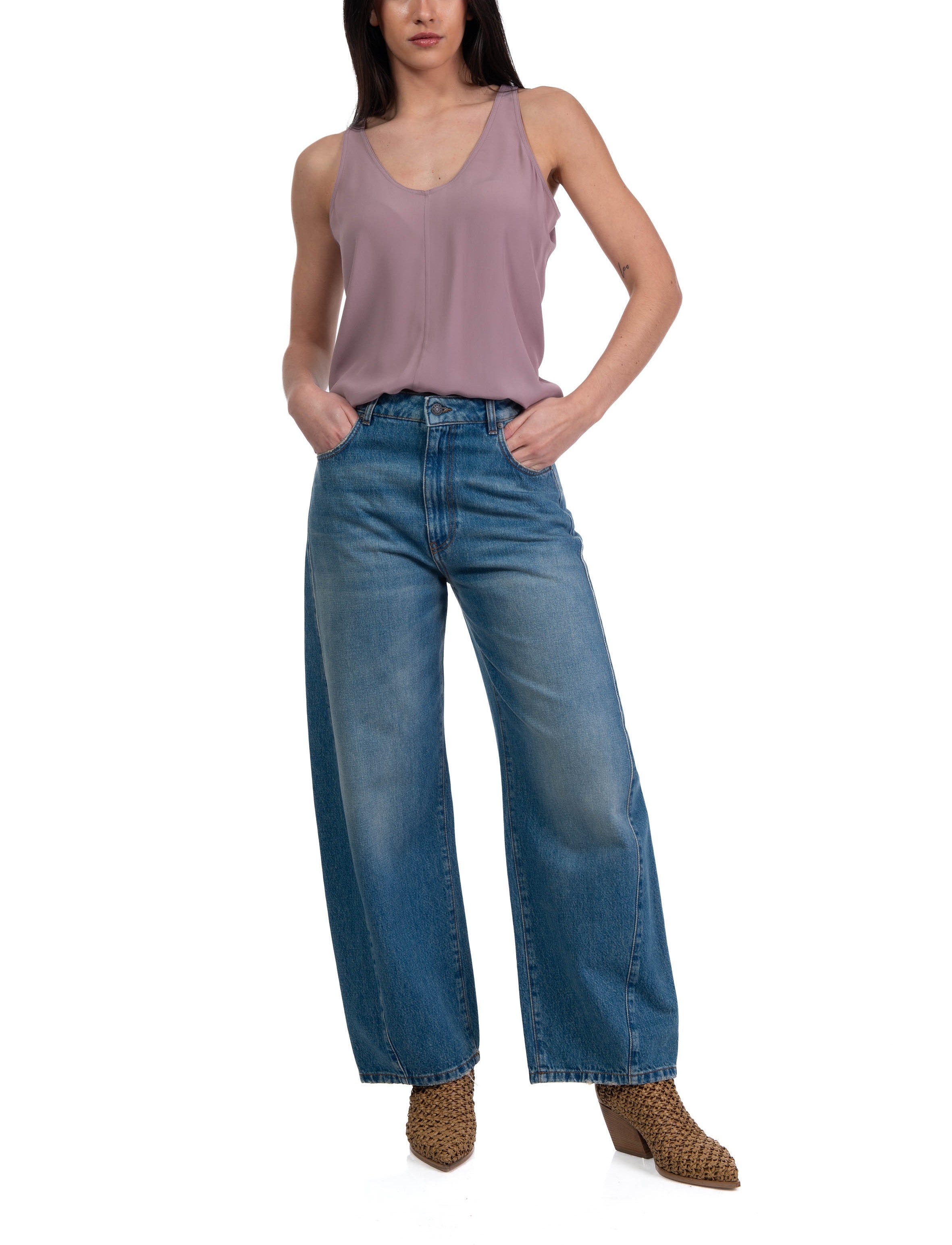 Canotta in crepe de chine rosa 41365 412 BOIS DE ROSE 04 FEDERICA TOSI 