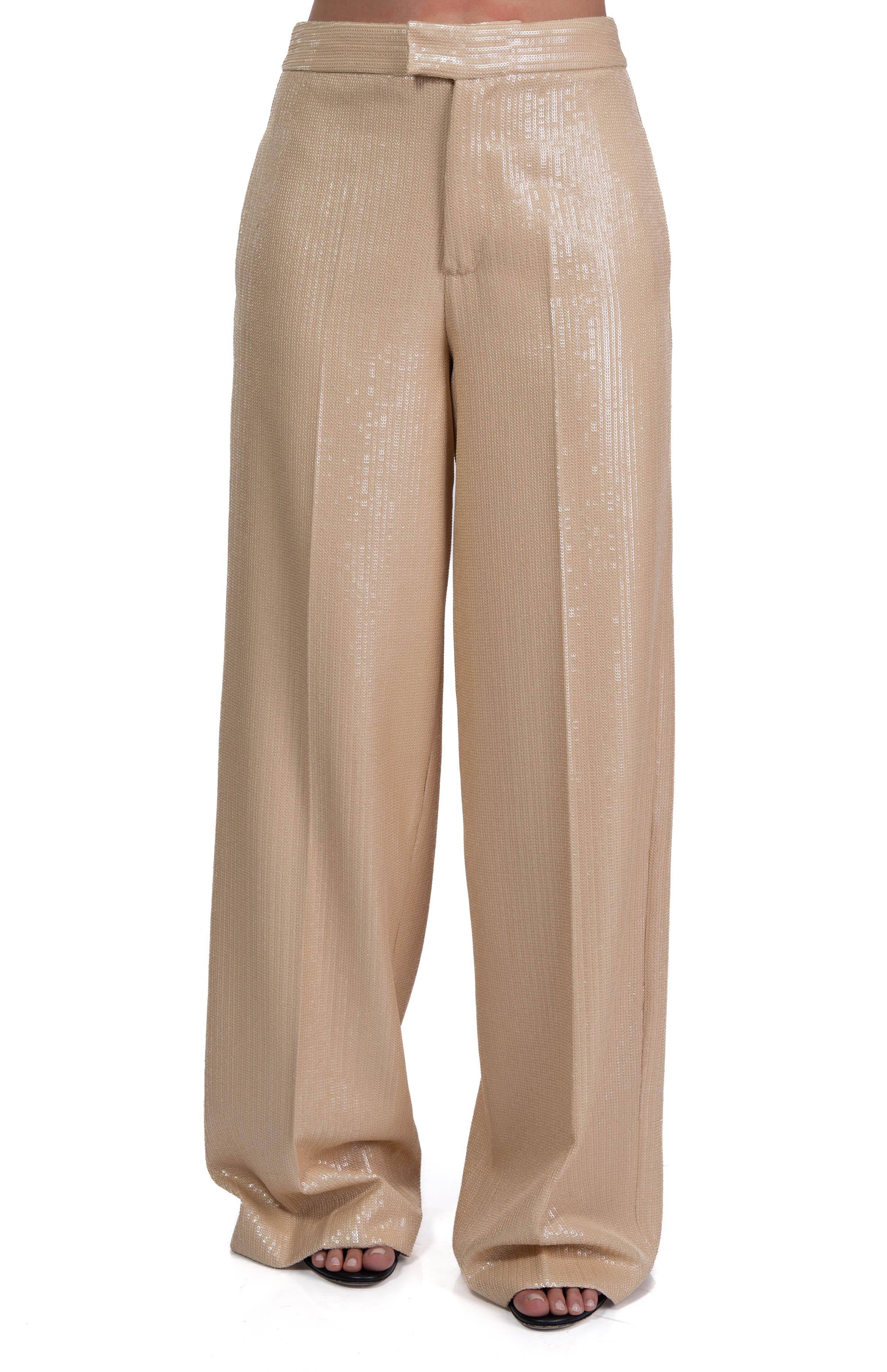 Pantalone  palazzo rafia paillettes beige 40801 RAFIA 02 FEDERICA TOSI 