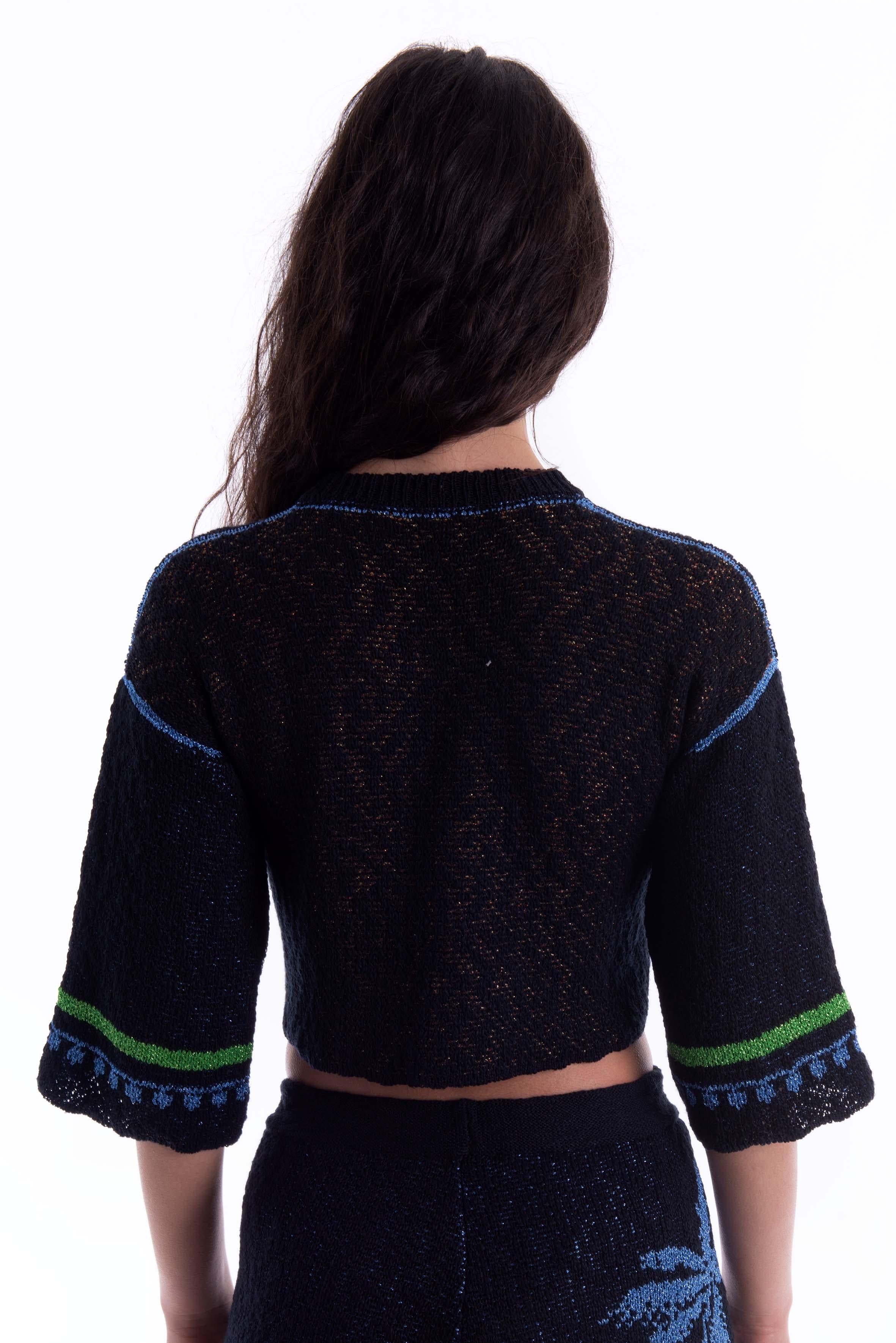 Maglia crop lurex 0109 JACQUARD MINI PULL N GIADA BENINCASA 
