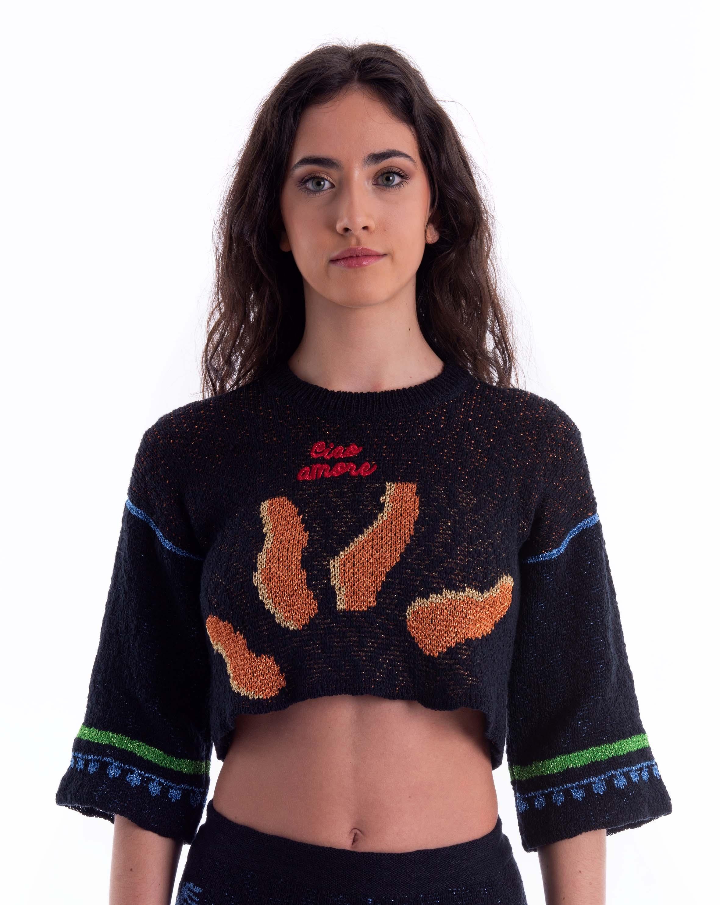 Maglia crop lurex 0109 JACQUARD MINI PULL N GIADA BENINCASA 