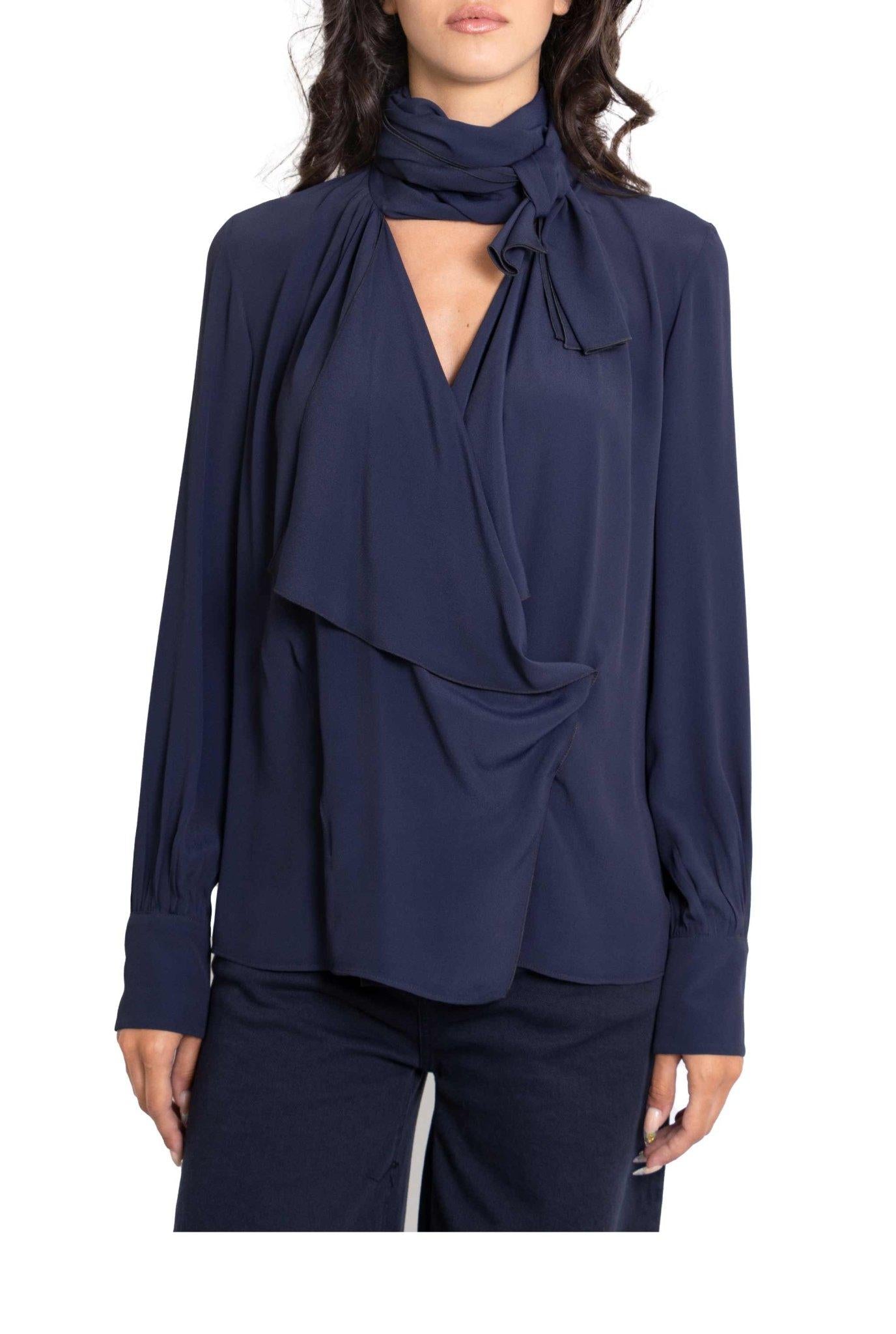 Blusa blu con drappeggio frontale G081 5111 B N° 21 
