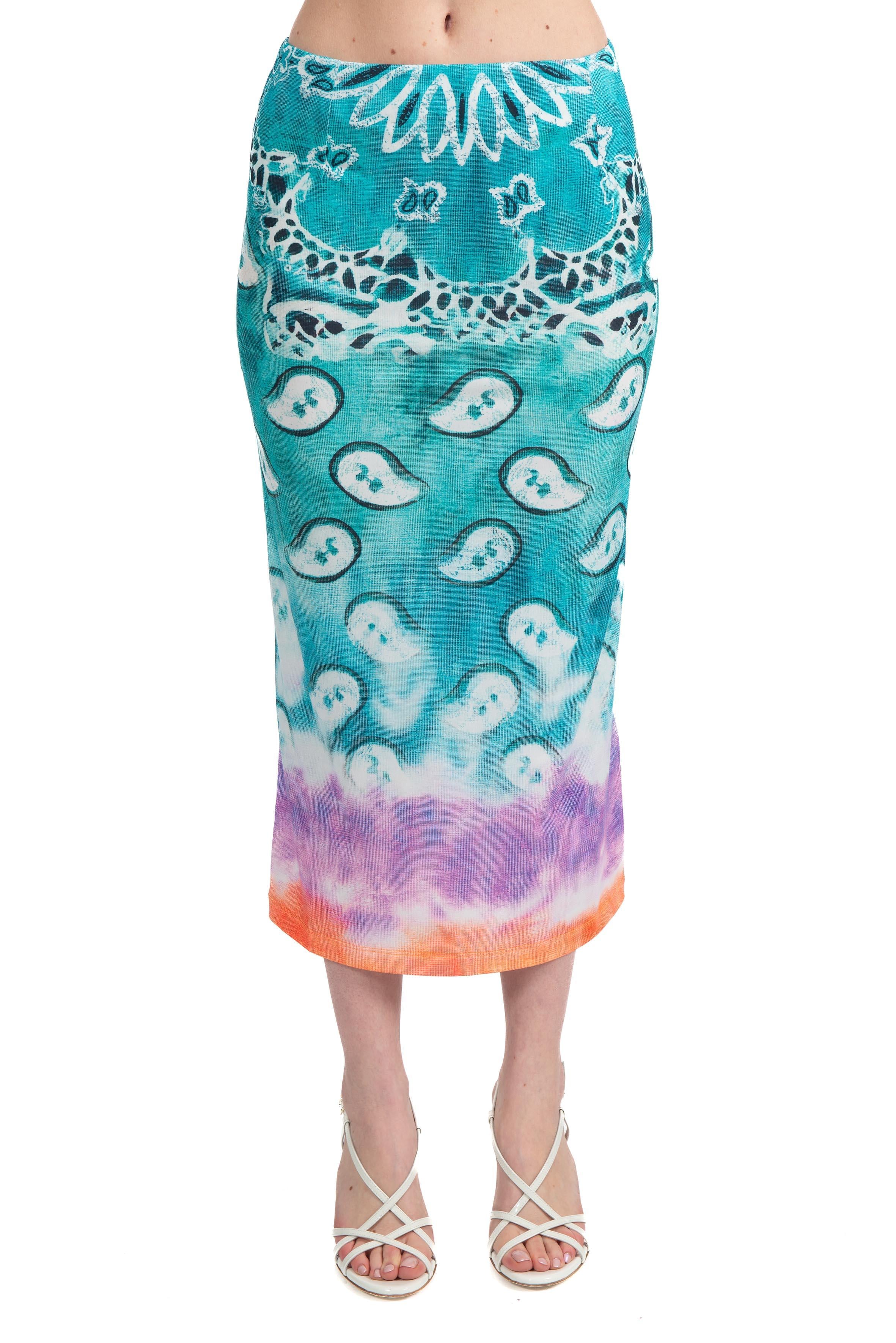 Gonna longuette stampa tie dye Stella Jean. JG454 STAMPA TIE DYE STELLA JEAN 