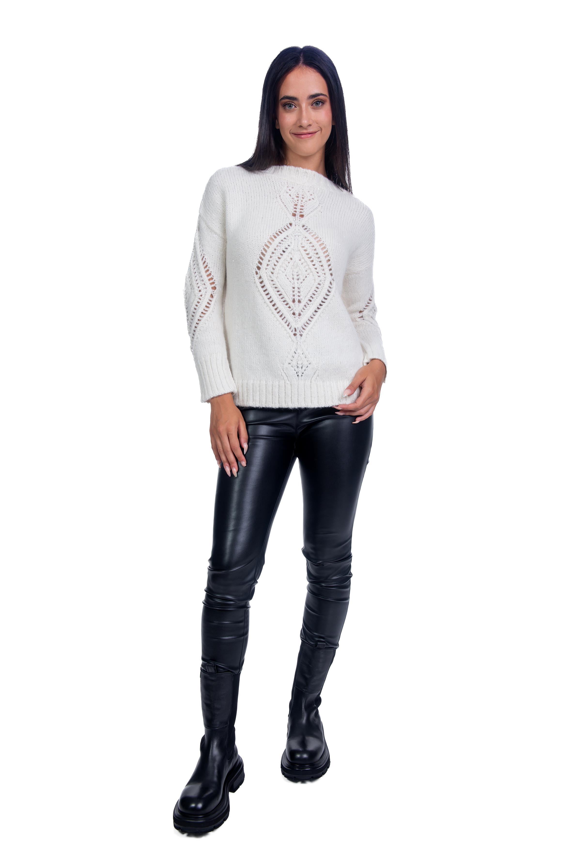 Maglia con intarzio panna 59485 P D.EXTERIOR 