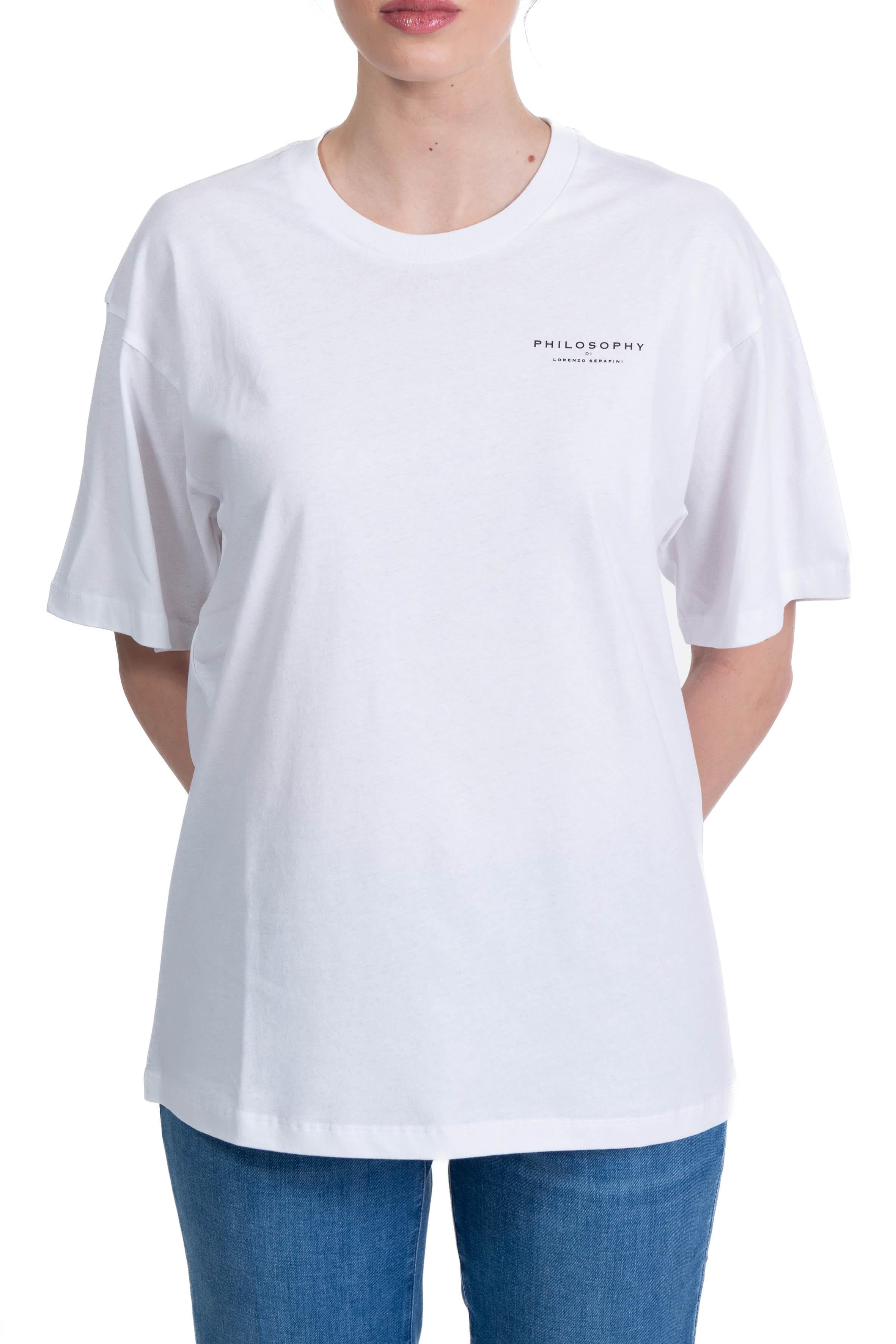 t-shirt  in jersey organico riciclato bianca con stampa blu 0704 0744 1001 fantasia bianco PHILOSOPHY 