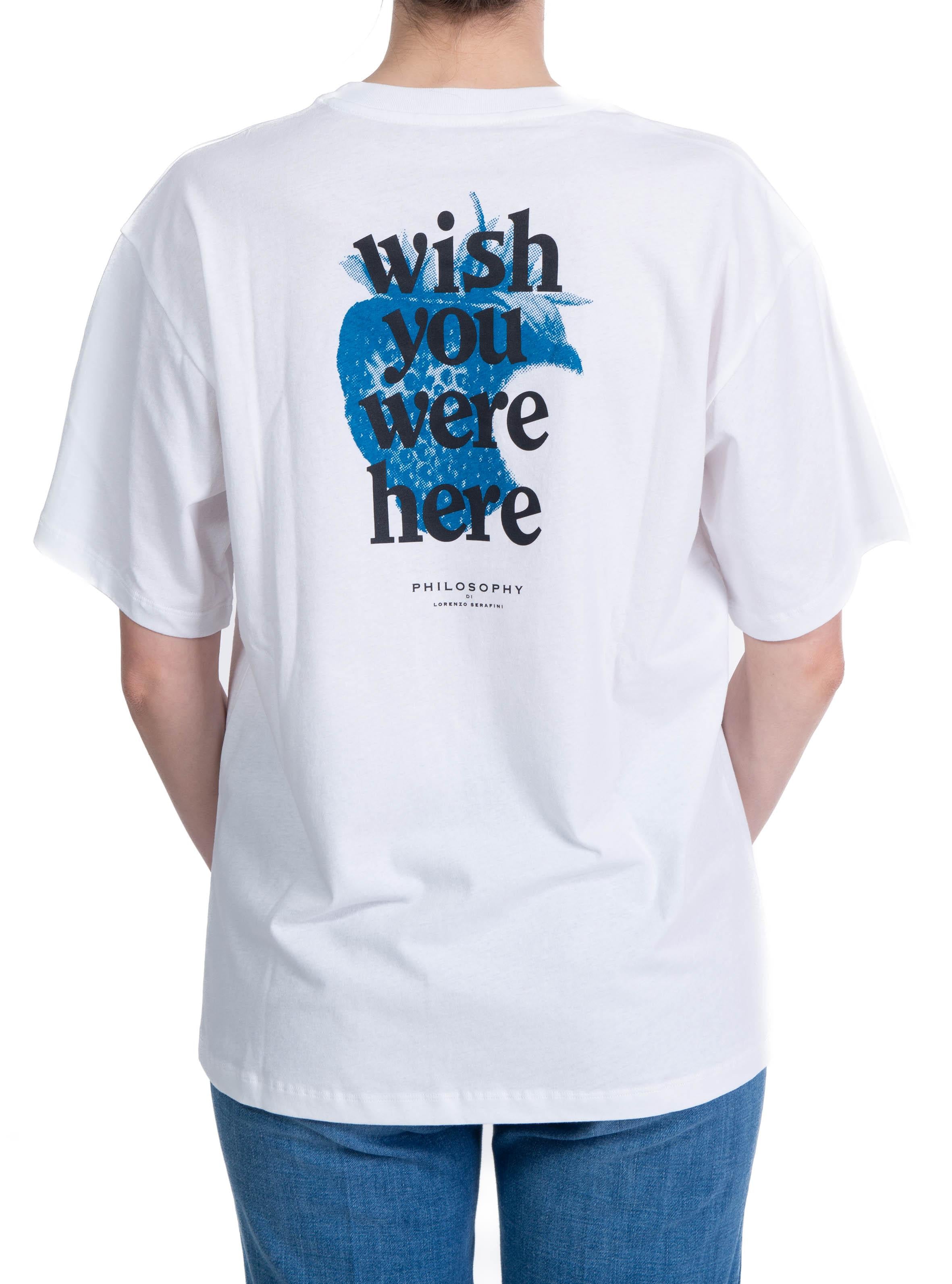 t-shirt  in jersey organico riciclato bianca con stampa blu 0704 0744 1001 fantasia bianco PHILOSOPHY 