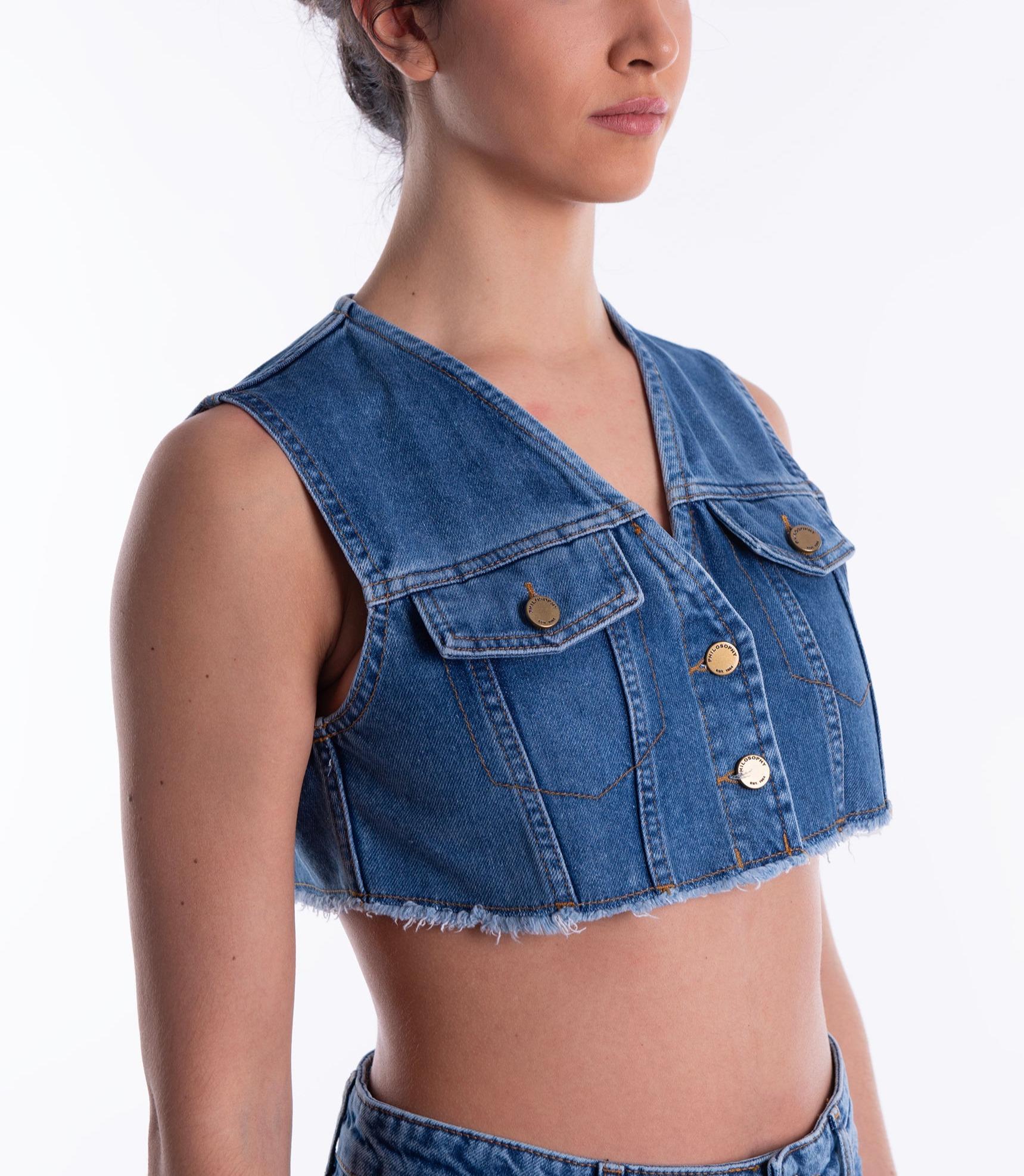 Gilet crop in denim 1001 0730 J PHILOSOPHY 
