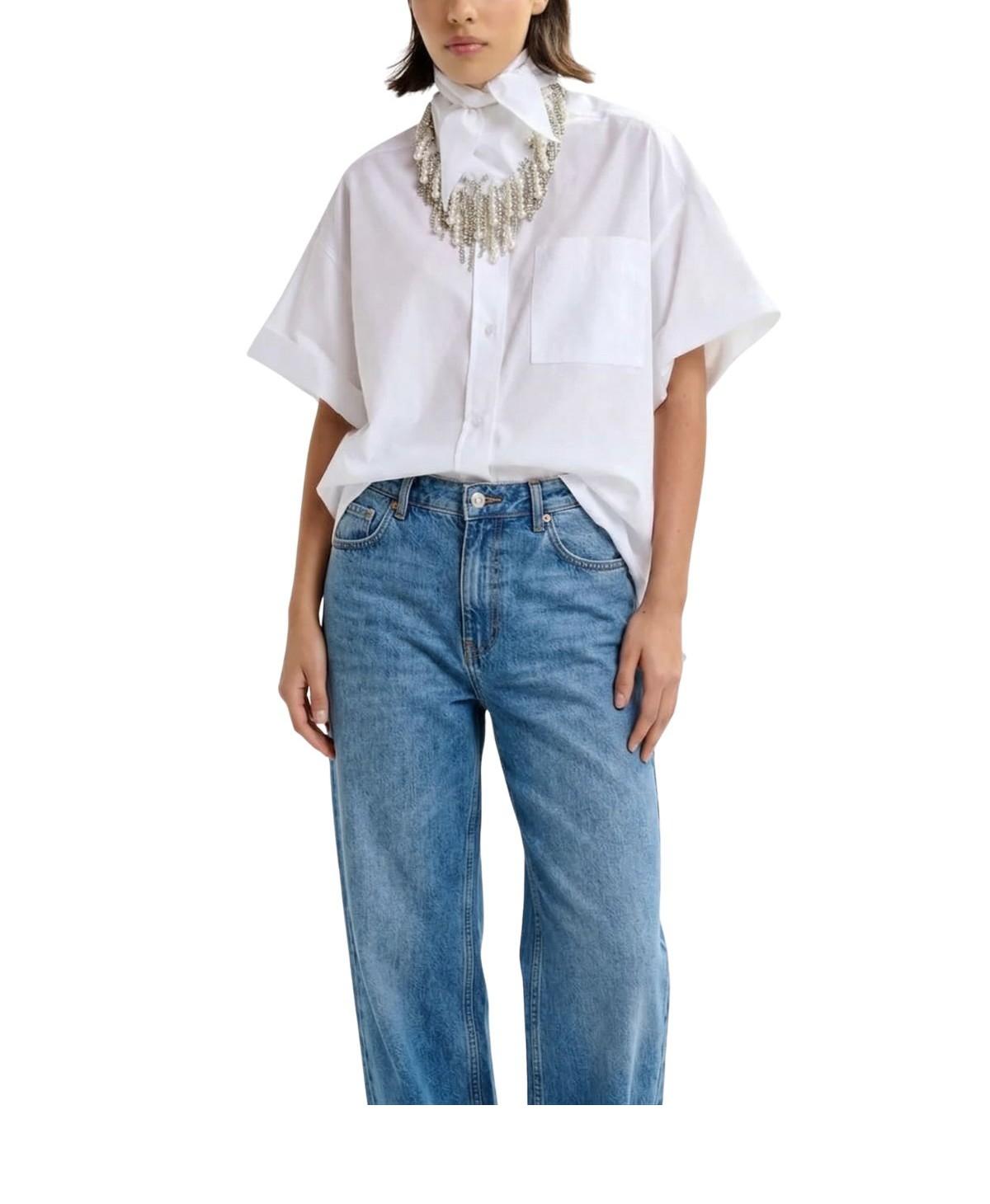 Camicia  a righe bianca con dettaglio ricamato e foulard a parte JASLEEN OFF WHITE ESSENTIEL ANTWERP 