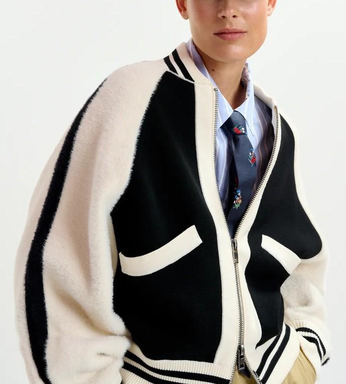 Bomber Idol in maglia bianco e nero IDOL BLACK ESSENTIEL ANTWERP 