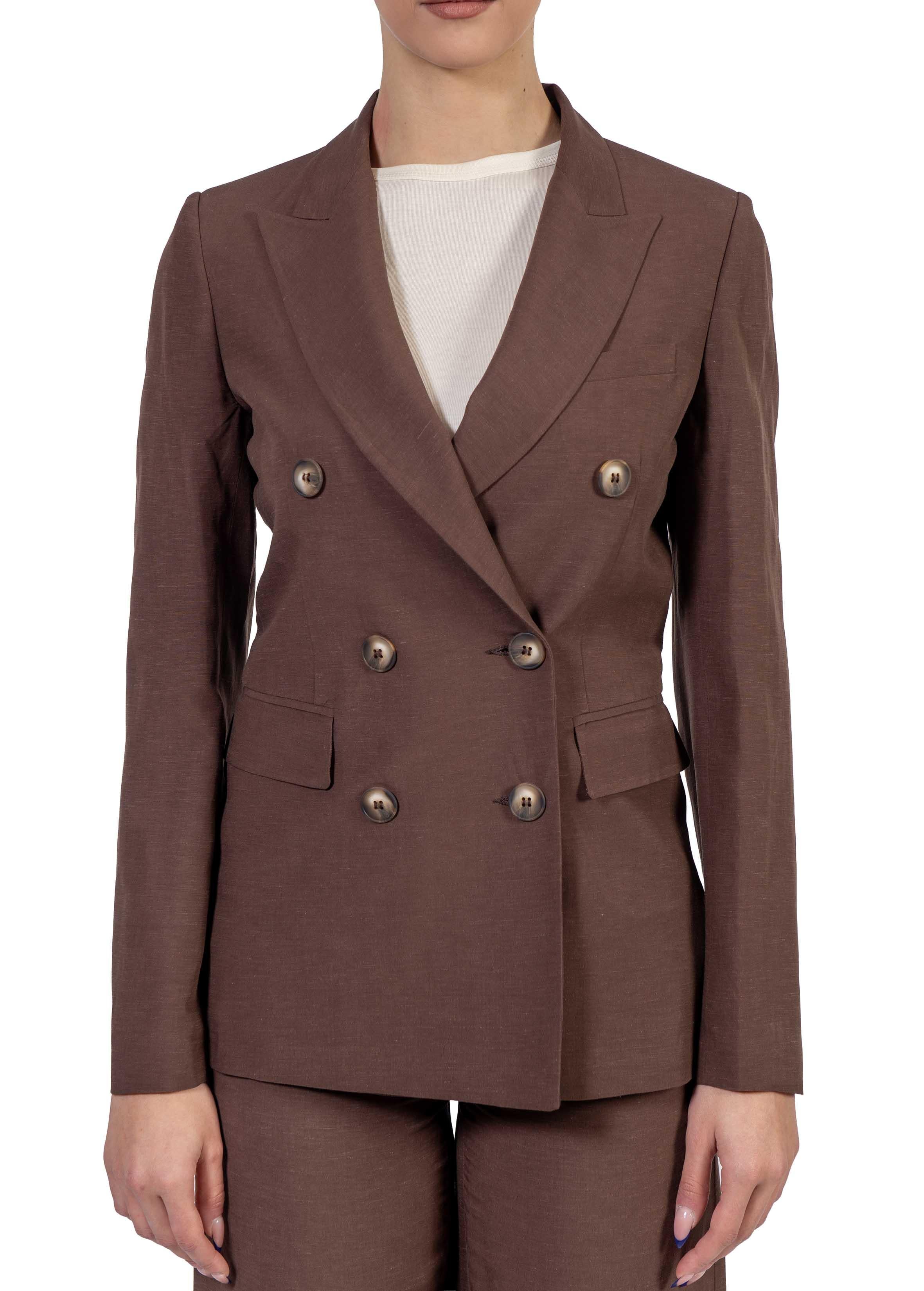 Giacca doppiopetto marrone in misto lino 3069 2973 CIOCCOLATO ALICE MILLER 