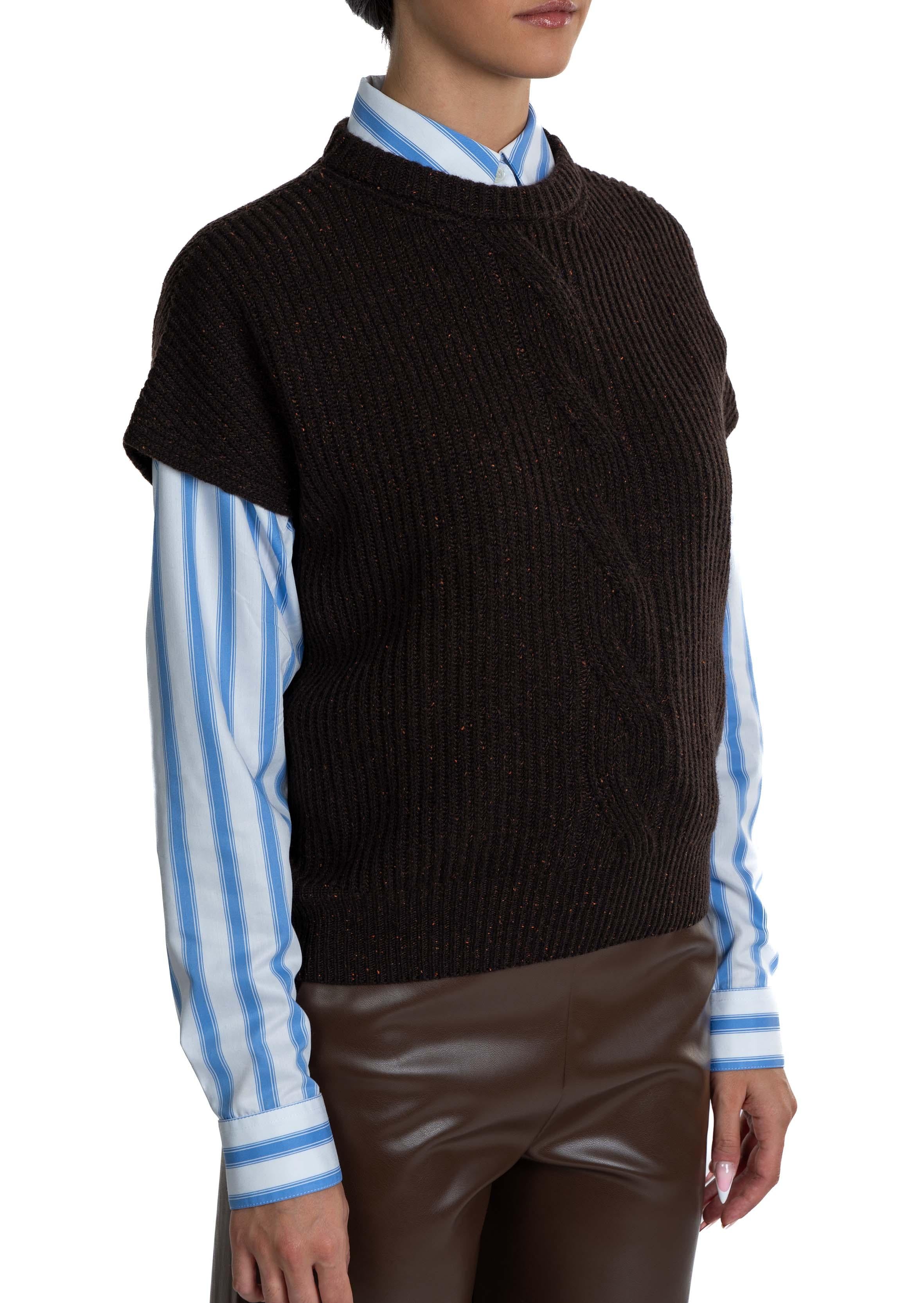 Gilet in lana trecce 61246 WENGE D.EXTERIOR 