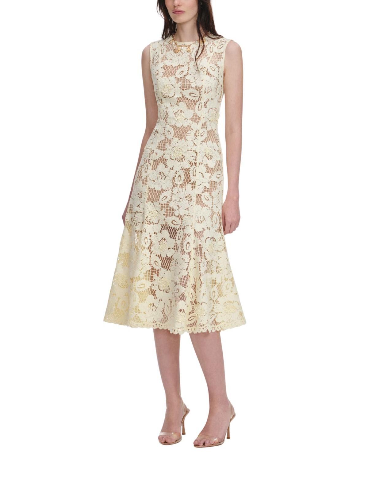 Abito midi in pizzo crochet giallo 094M YELLOW SELF PORTRAIT 