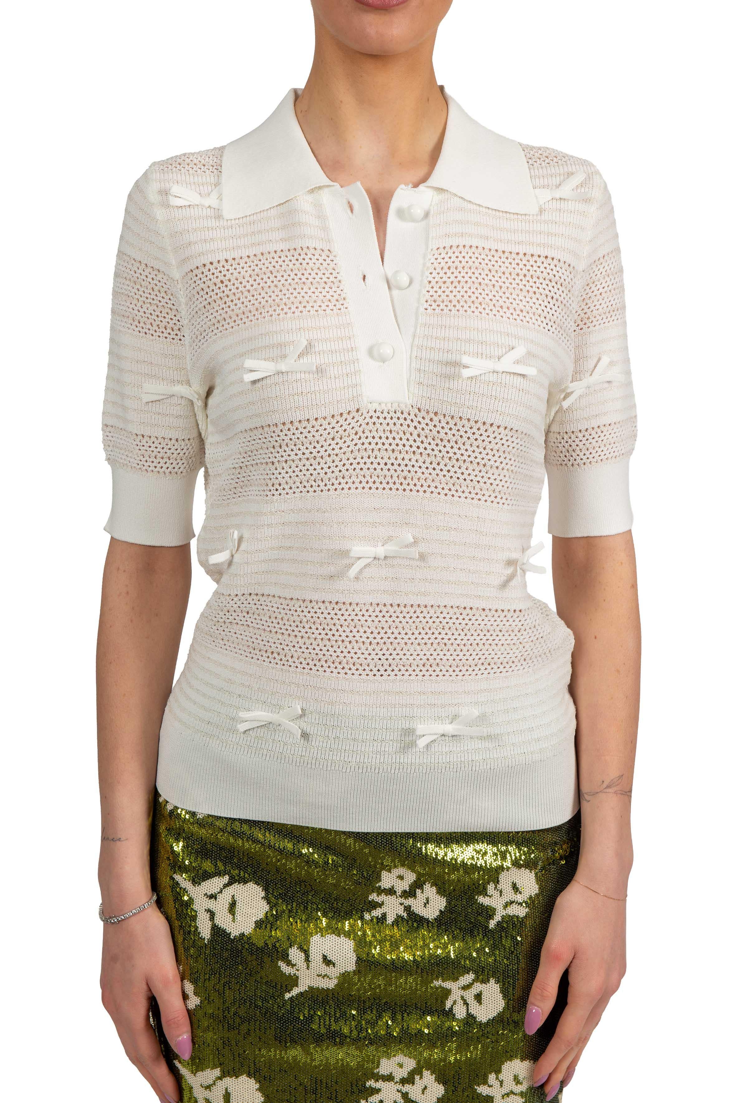 Polo in maglia bianca  con decorazione a fiocchi JART POLO OFF WHITE ESSENTIEL ANTWERP 