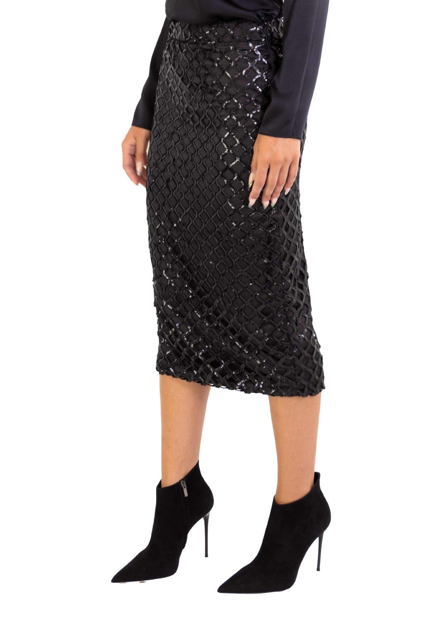 Gonna midi in rete e paillettes nera GO187 N FEDERICA TOSI 