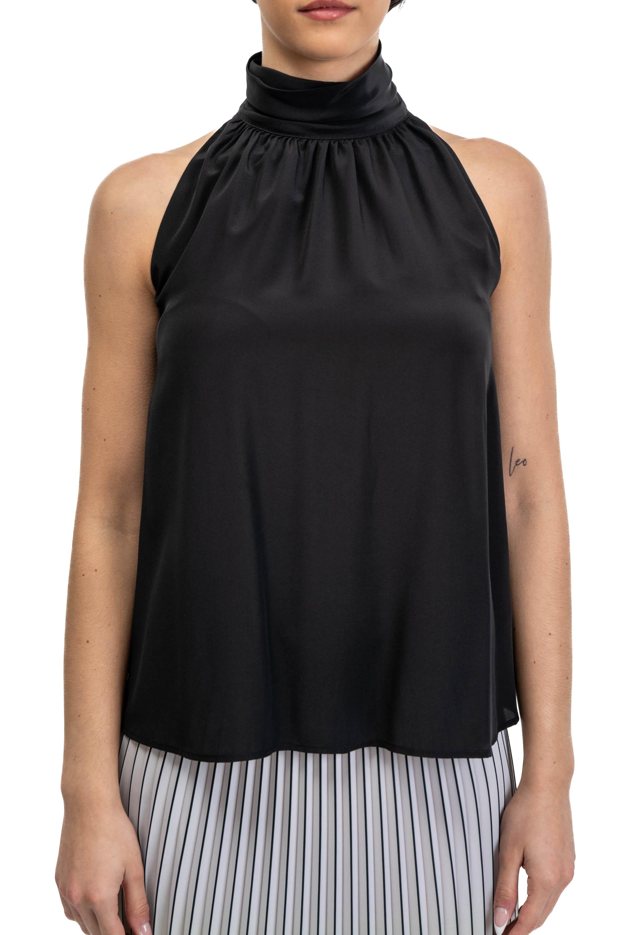 Top in seta nero F5SS03 Y69 LIVIANA CONTI 