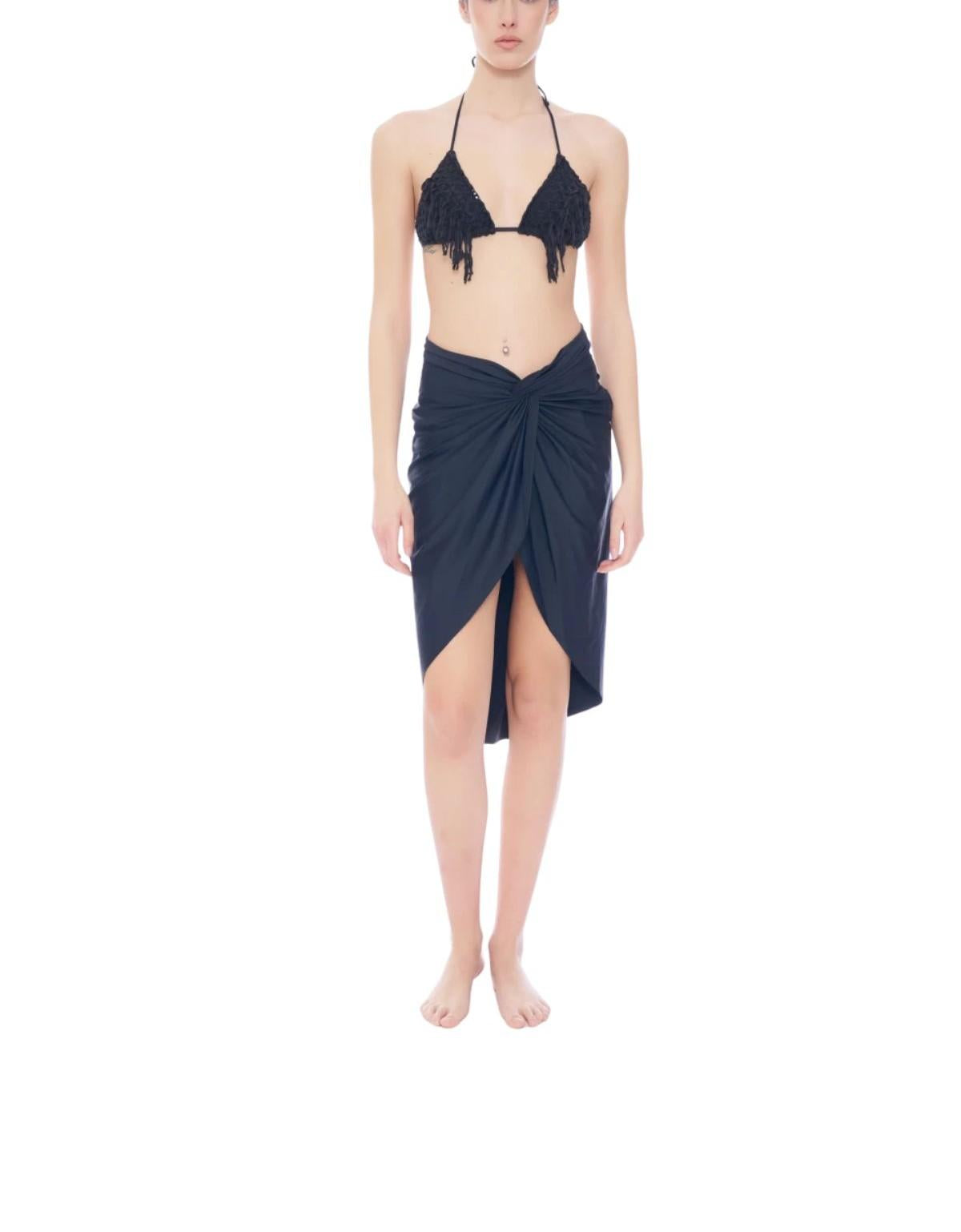 Gonna pareo con spacco e nodo laterale V6052D NERO MIss bikini 