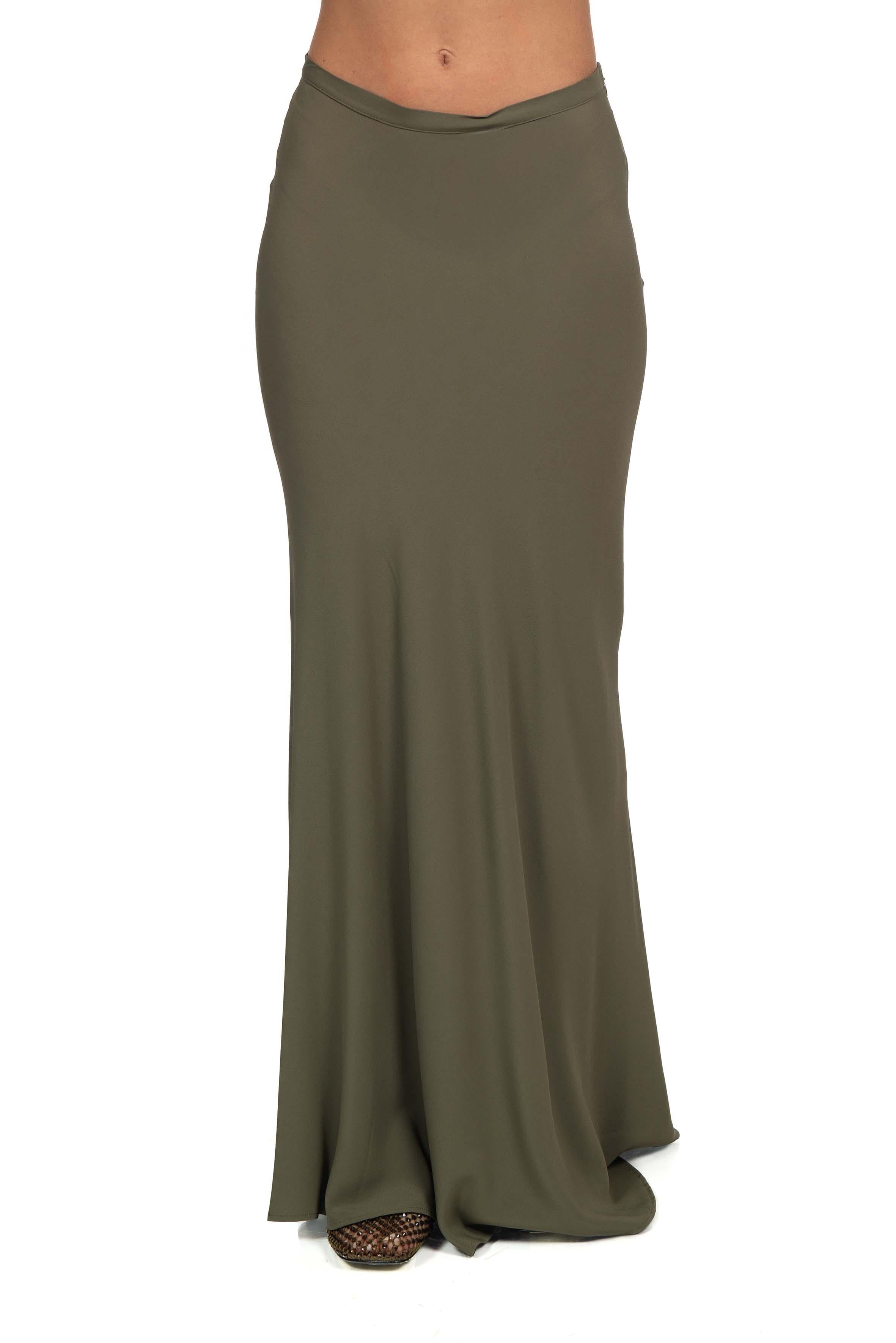 Gonna lunga in crepe de chine verde militare 40702 MILITY FEDERICA TOSI 