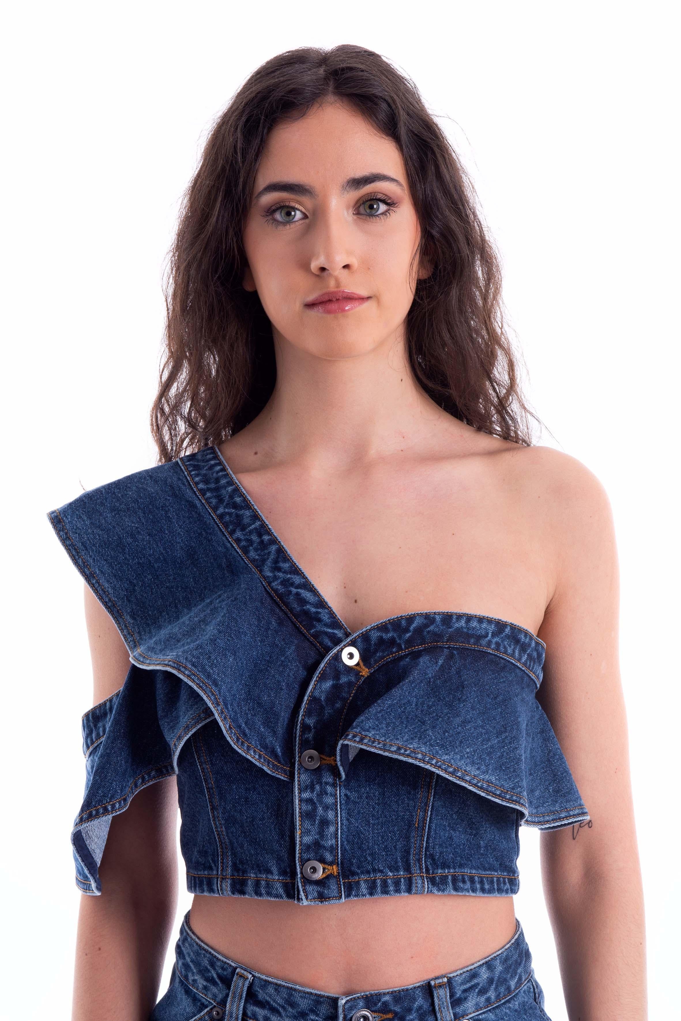 Top monospalla in denim 825T J SELF PORTRAIT 