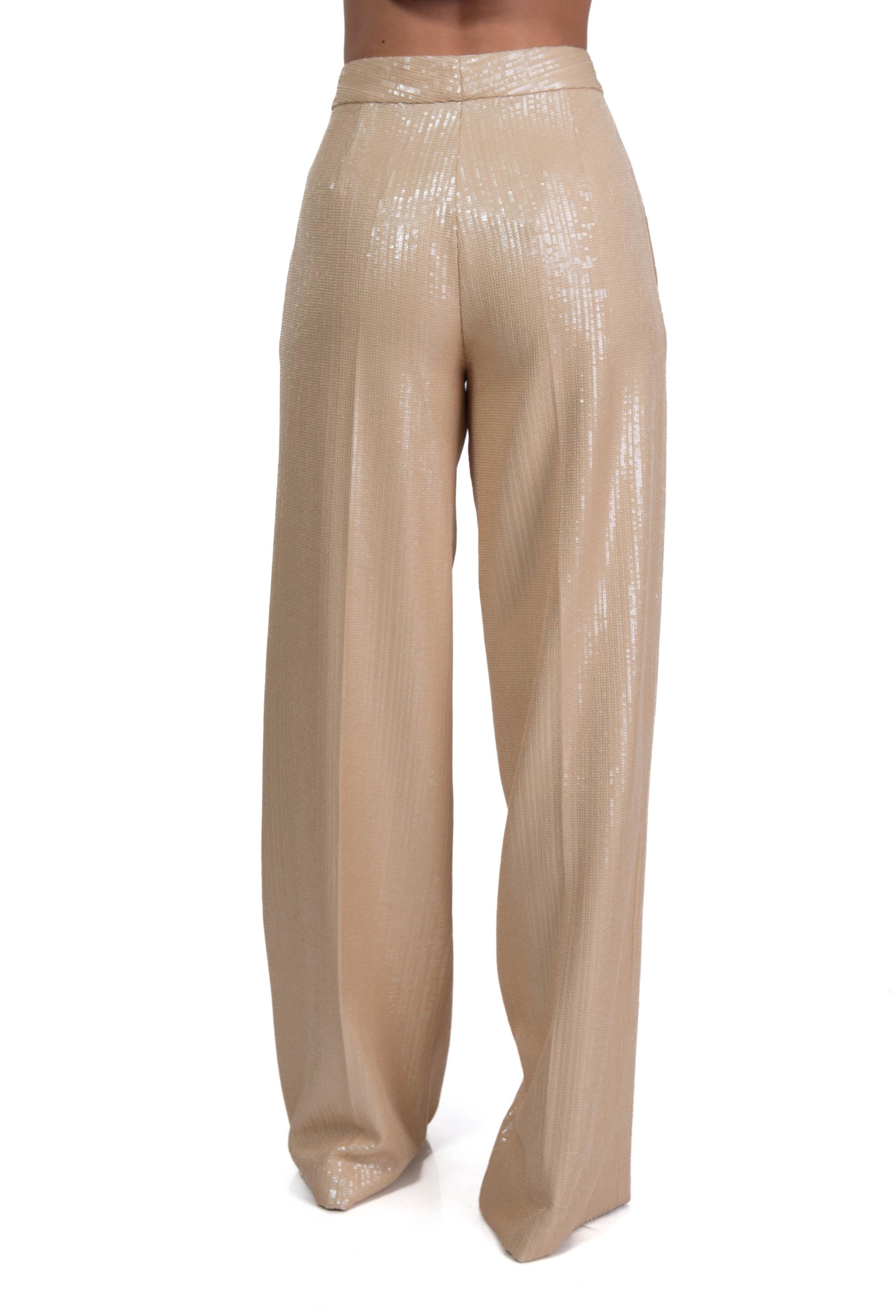 Pantalone  palazzo rafia paillettes beige 40801 RAFIA 02 FEDERICA TOSI 