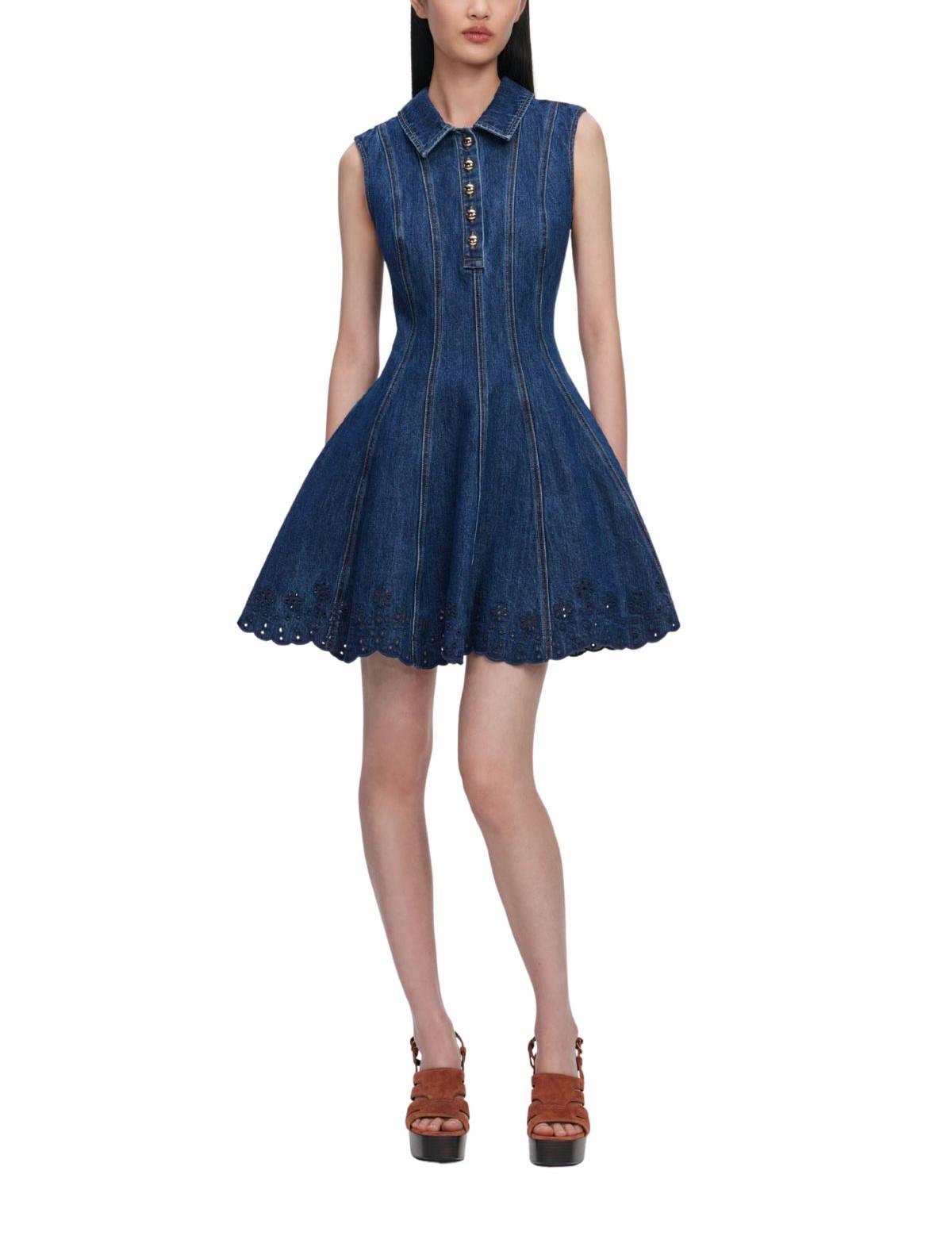 Mini abito in denim con ricamo 820BL BLUE SELF PORTRAIT 