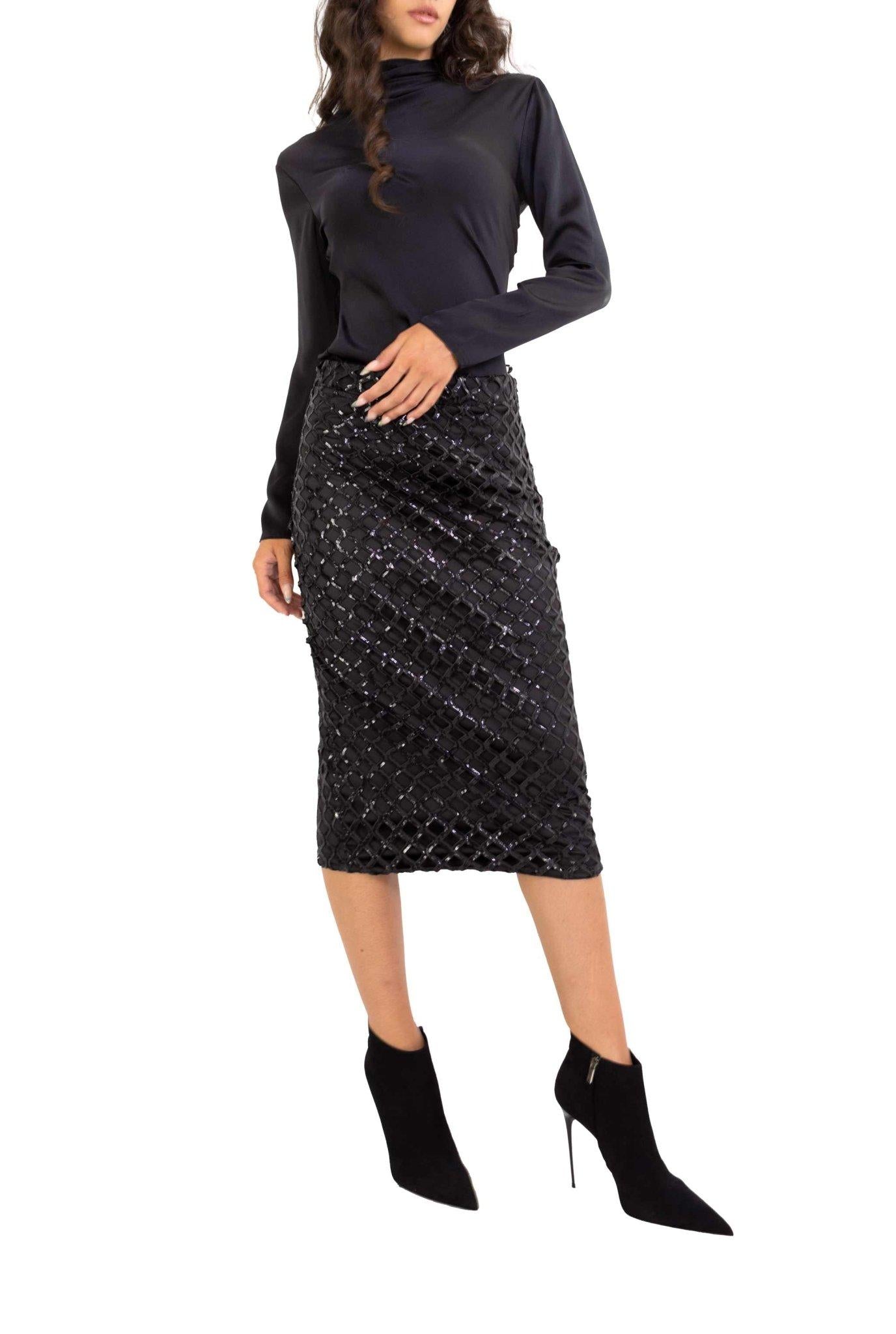 Gonna midi in rete e paillettes nera GO187 N FEDERICA TOSI 