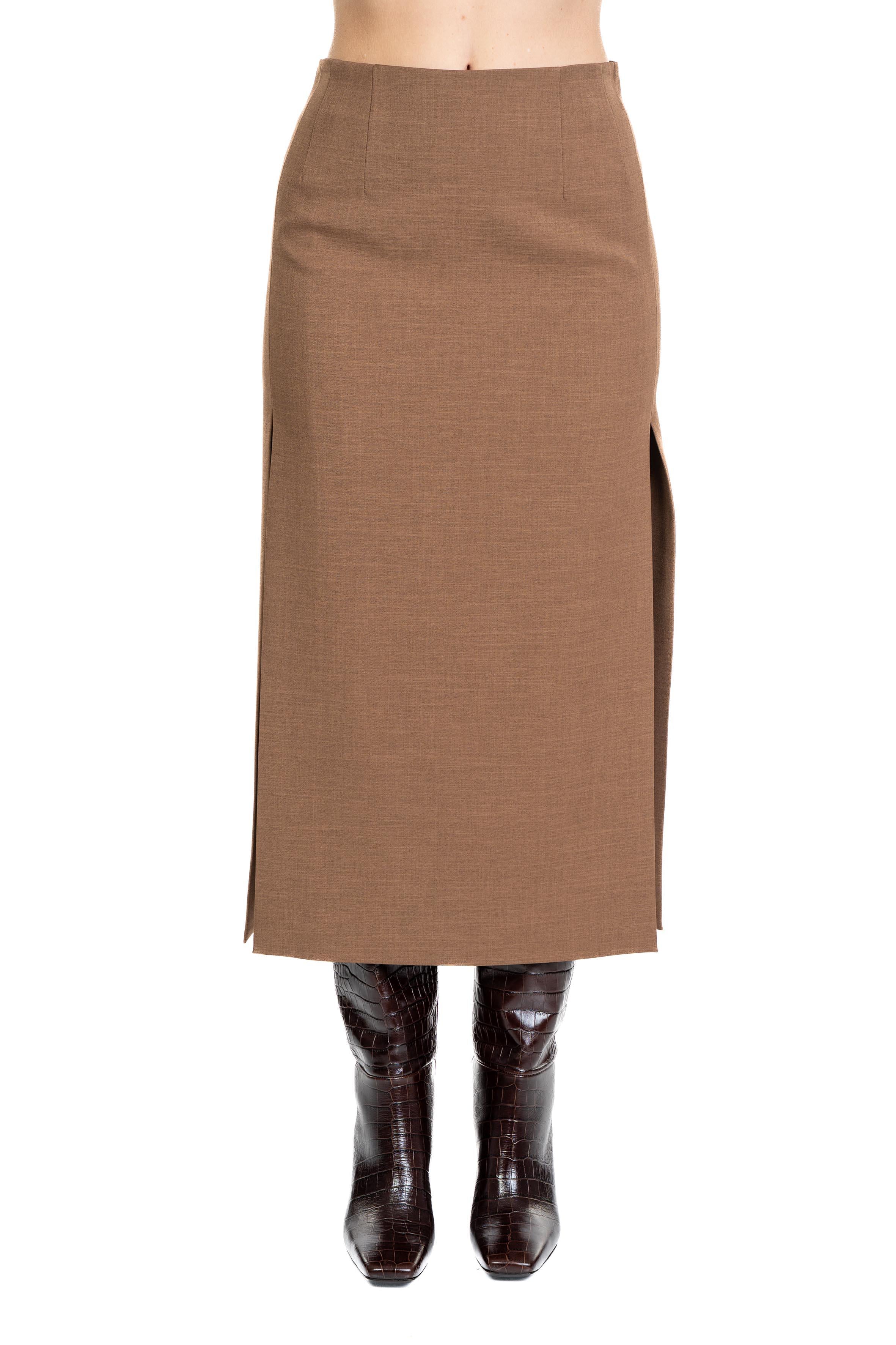 Gonna lounguette con spacchi cammello 4699 4334 TABACCO ALICE MILLER 