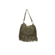 Borsa hobo con frange traforata verde oliva